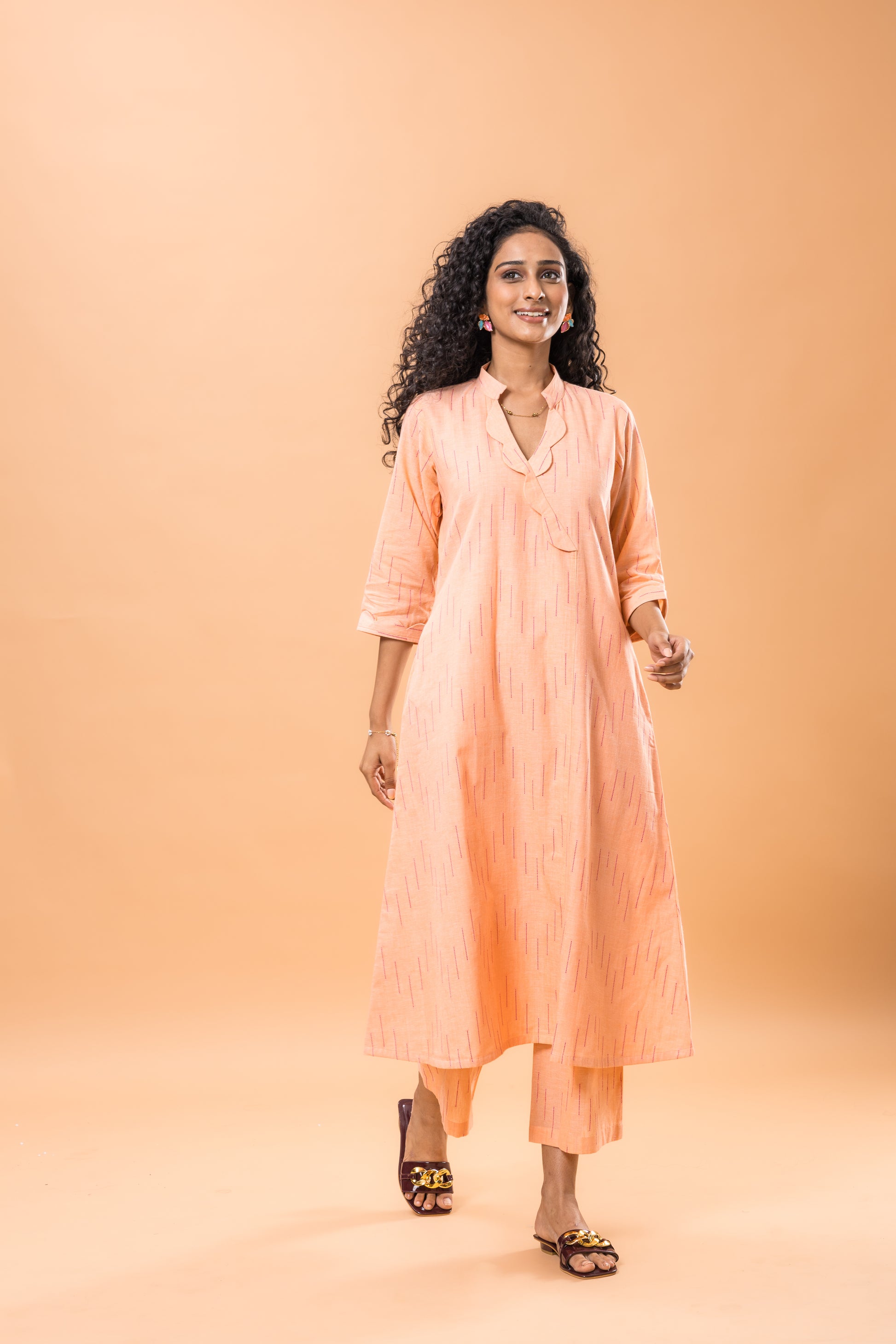 Pure Cotton Peach A line kurta pant set