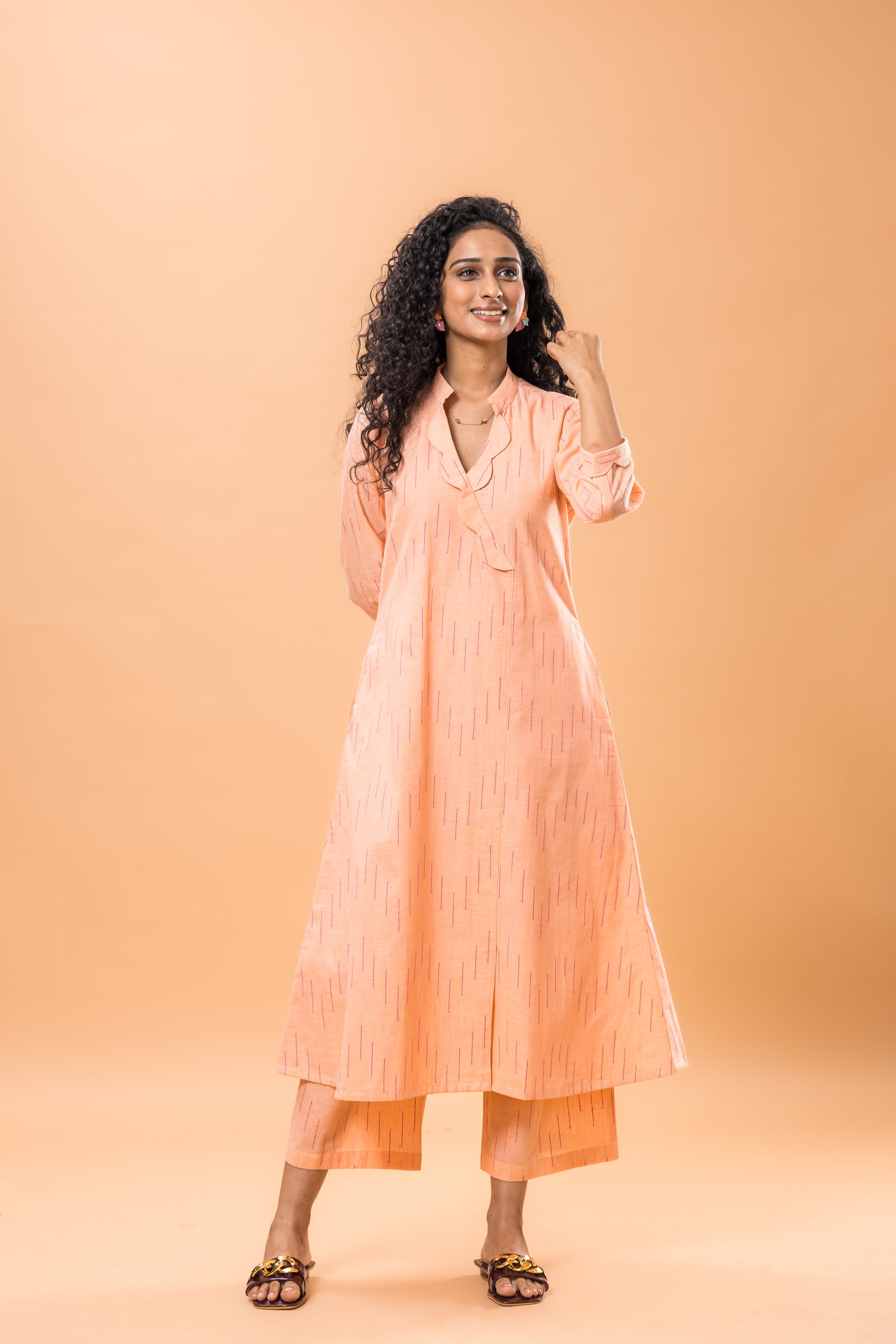Pure Cotton Peach A line kurta pant set