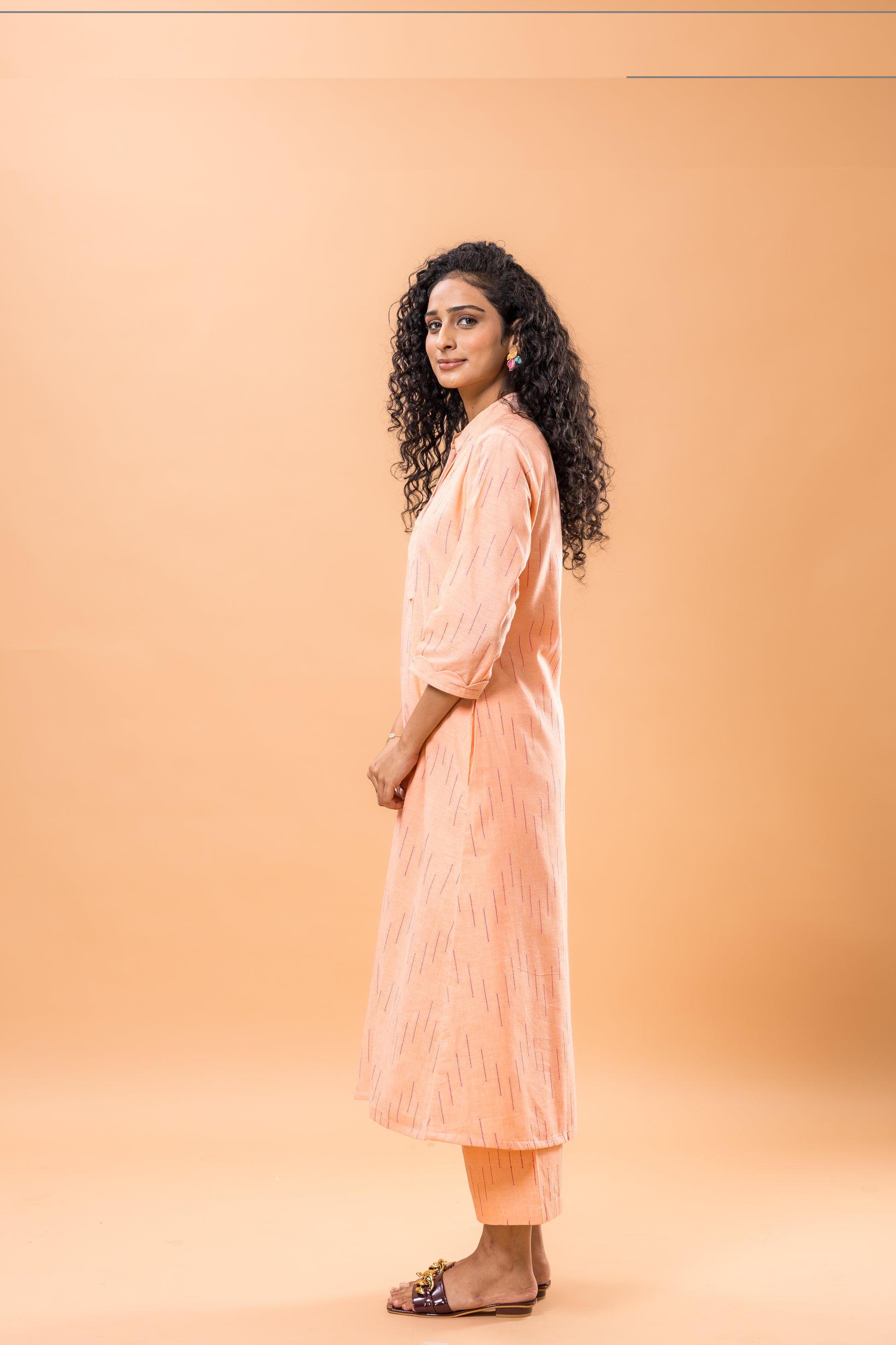 Pure Cotton Peach A line kurta pant set