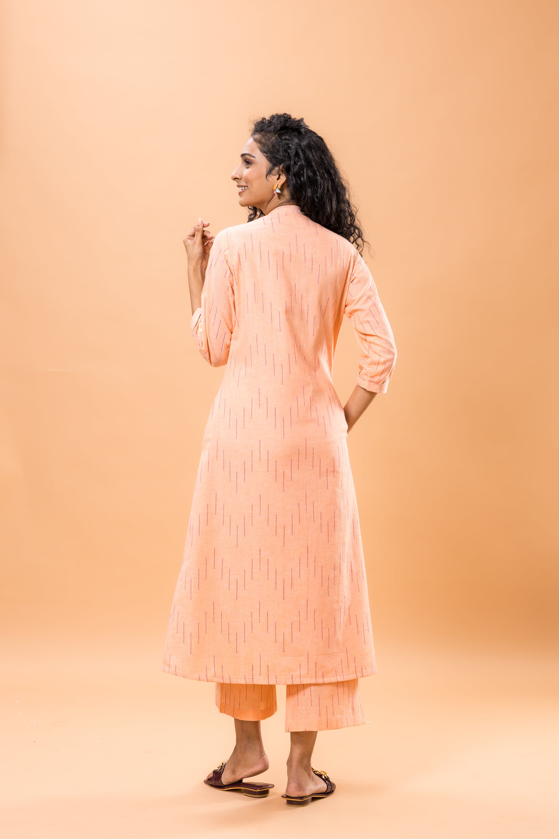 Pure Cotton Peach A line kurta pant set