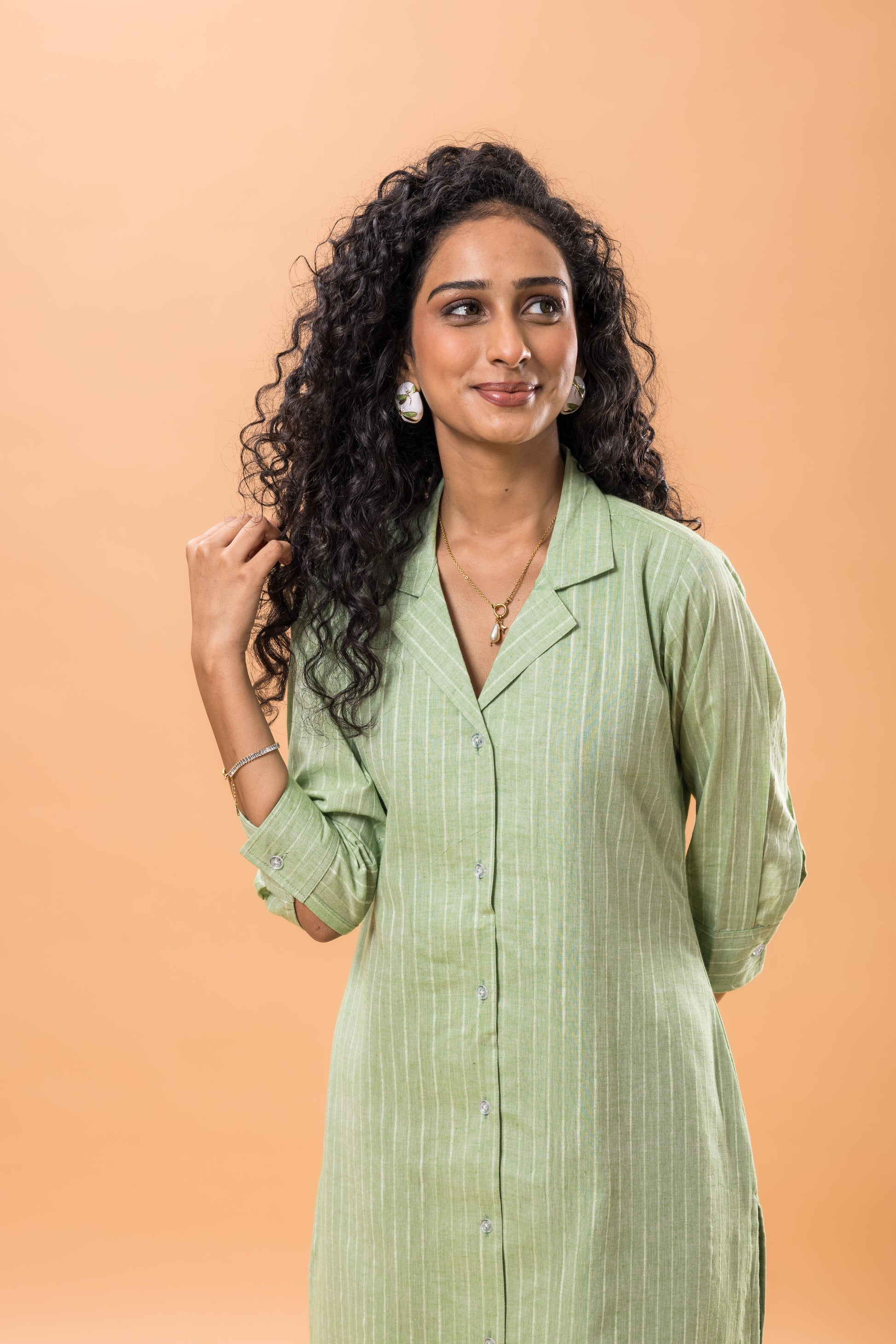 Pure Cotton Green collared kurta pant set