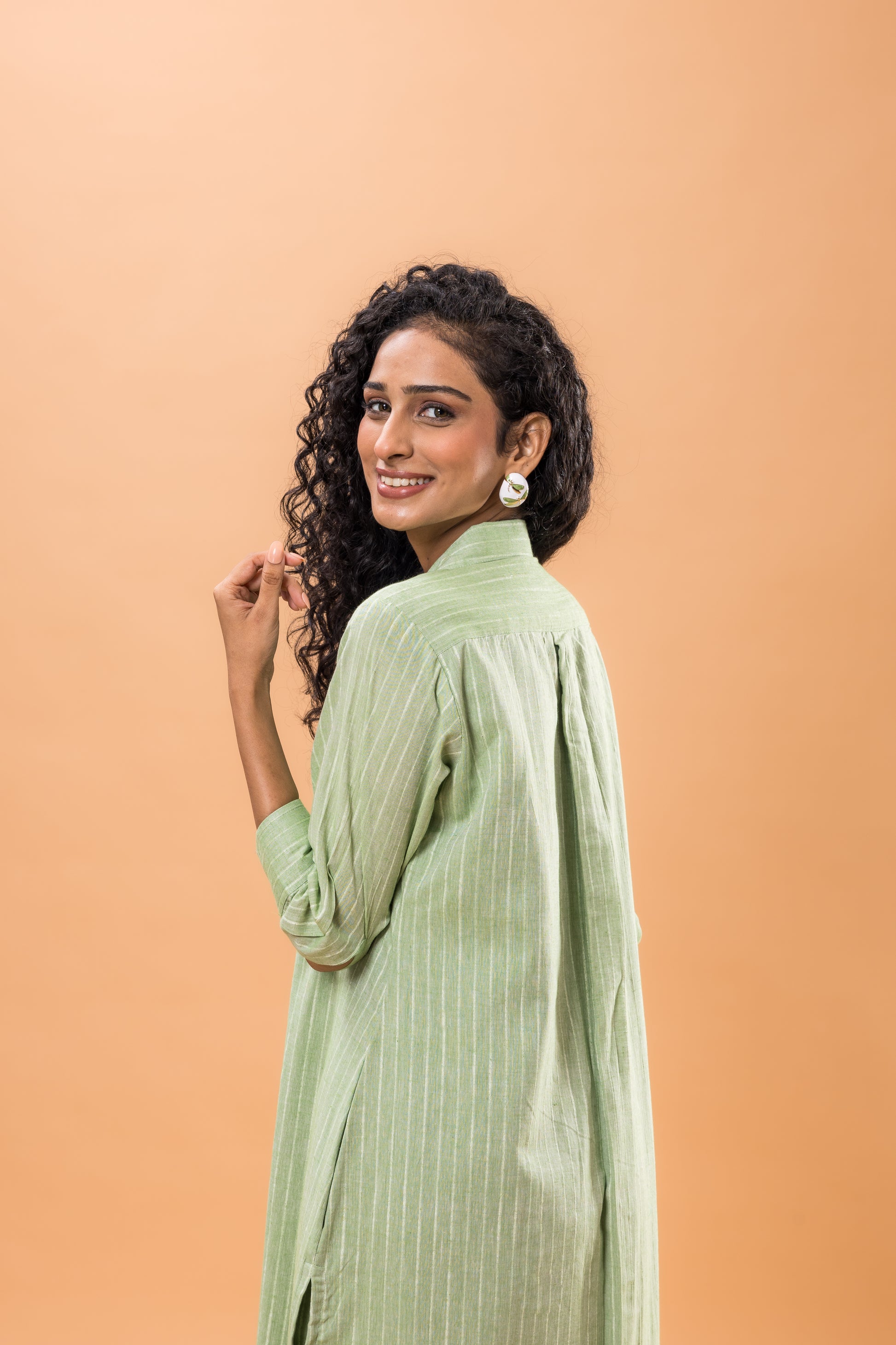 Pure Cotton Green collared kurta pant set