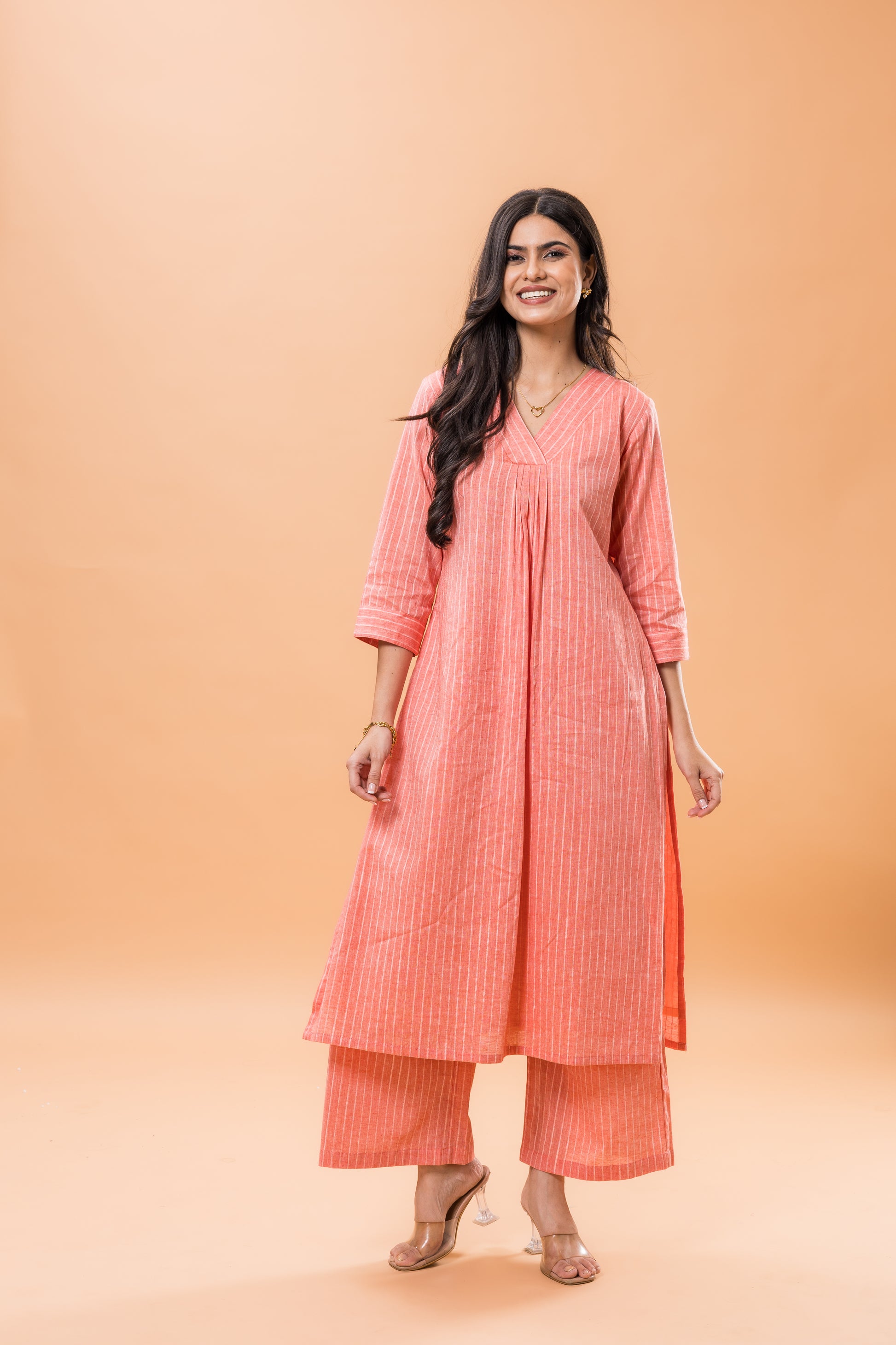 Pure Cotton Pink striped kurta pant