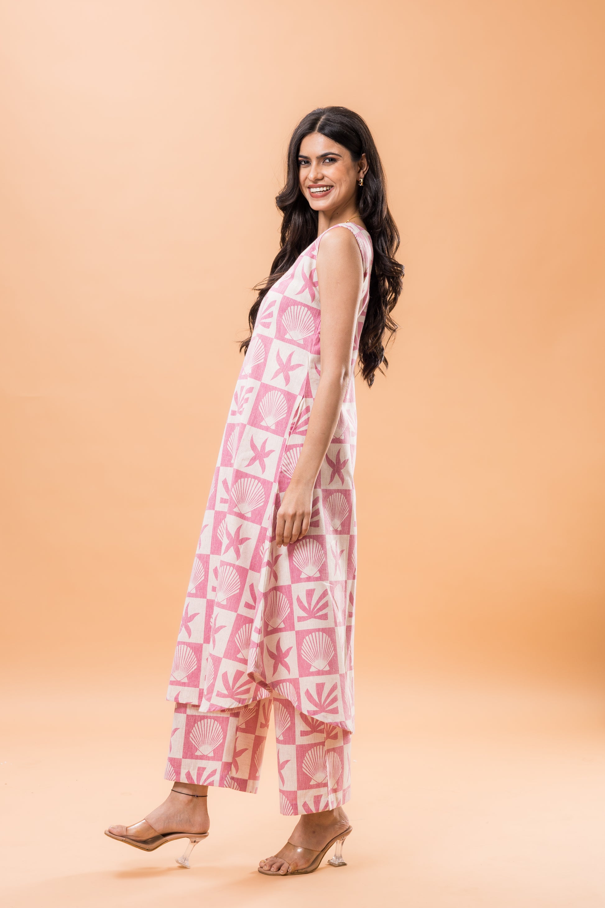 Linen Pink shell kurta pant set
