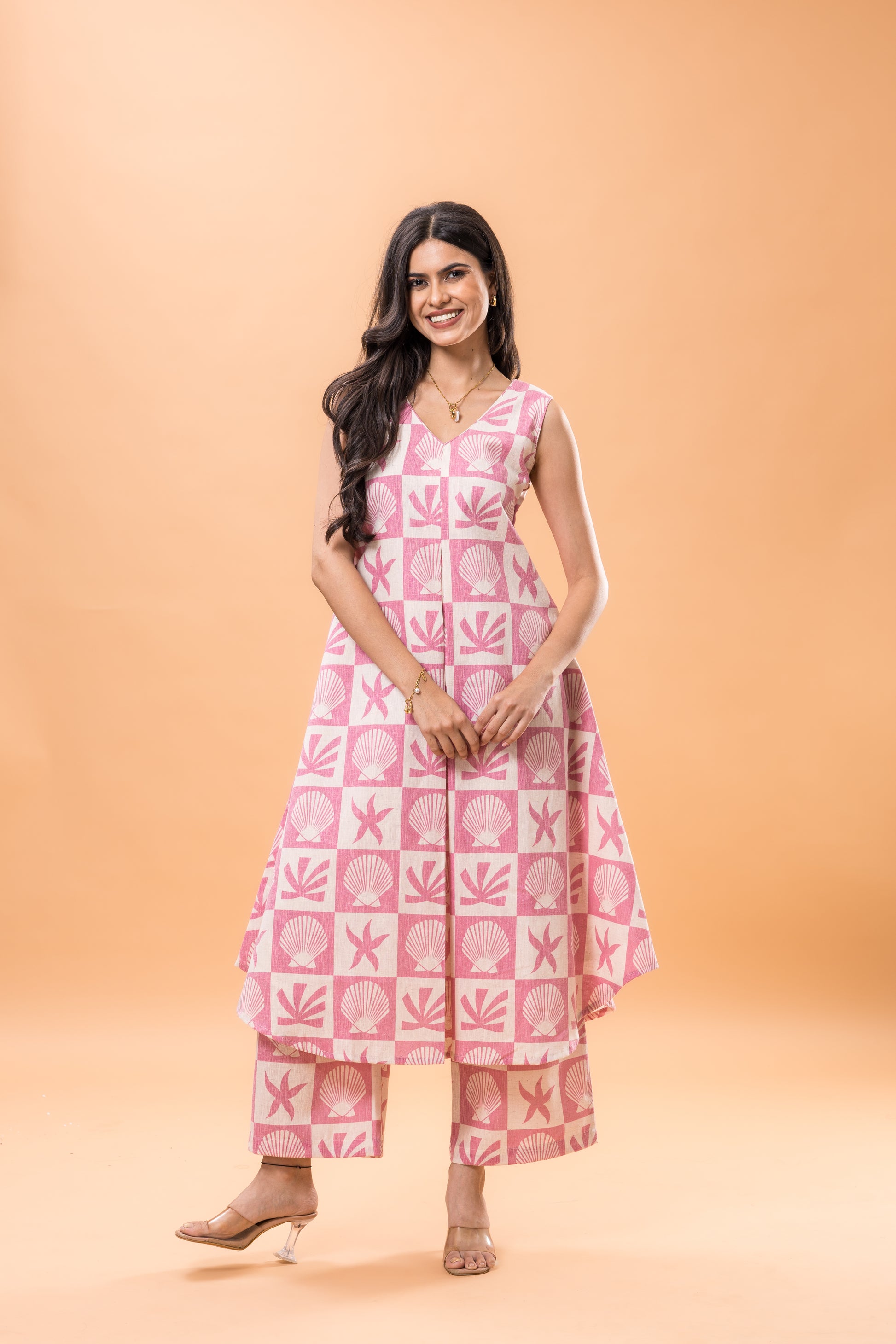 Linen Pink shell kurta pant set
