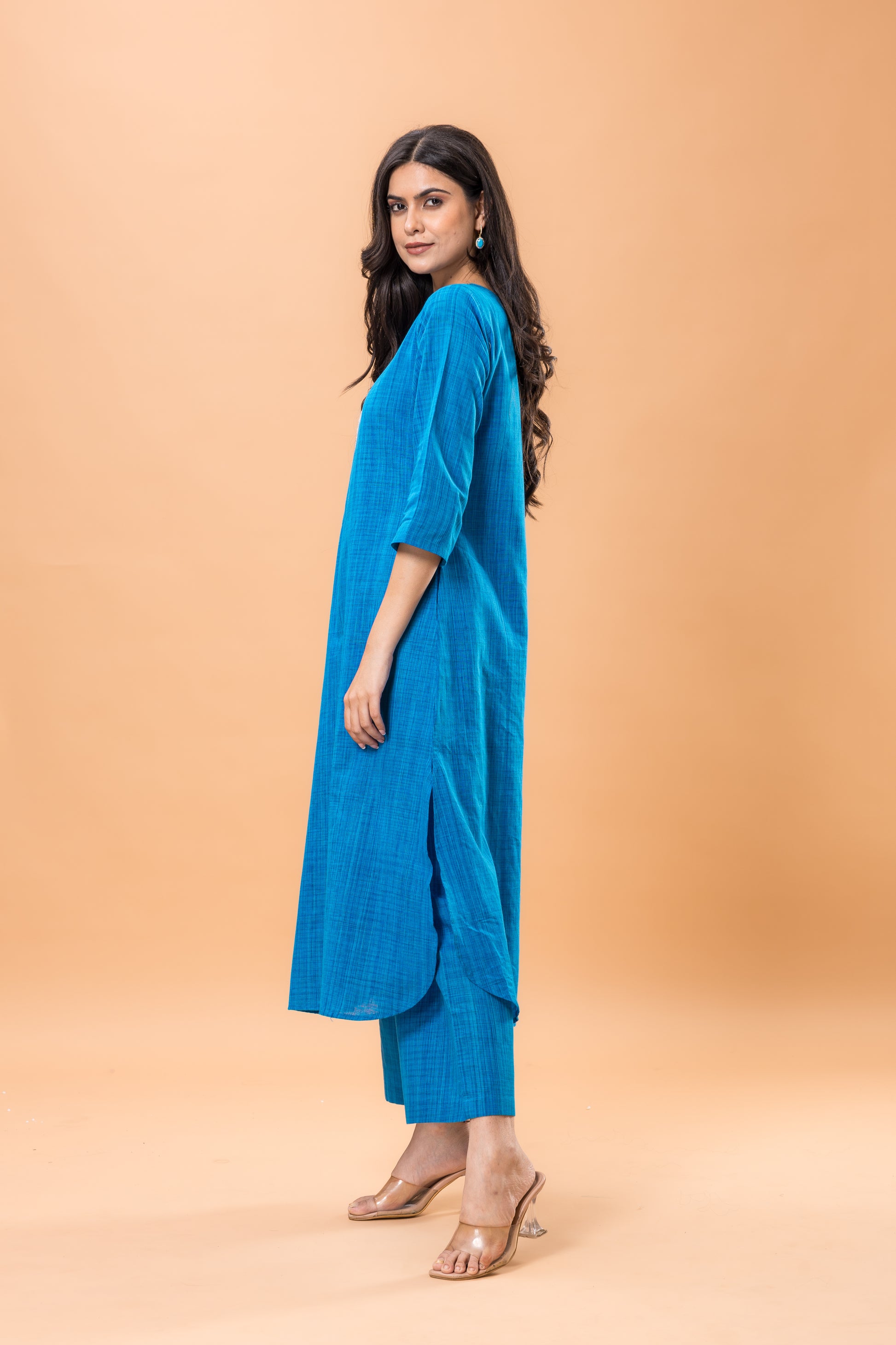 Pure Cotton Blue statement work kurta pant set