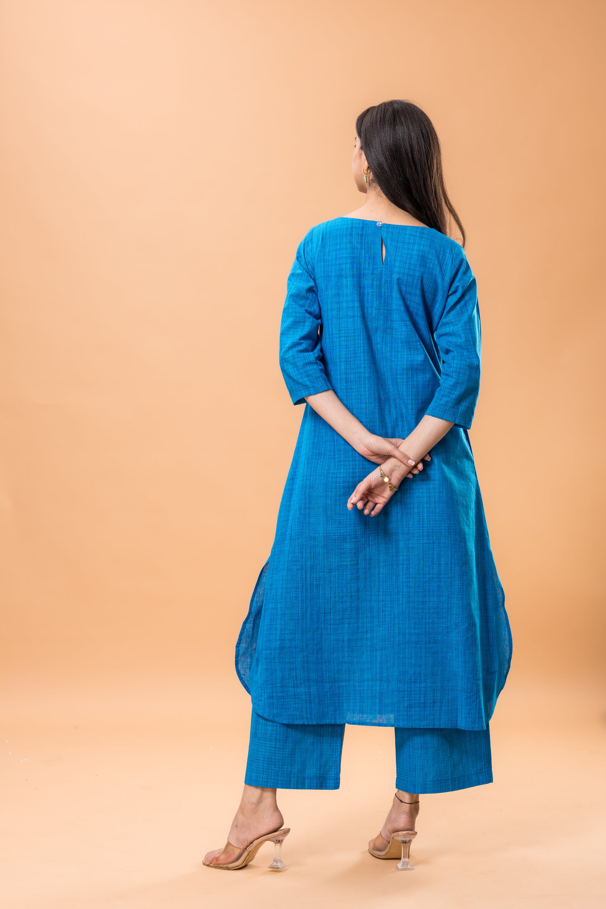 Pure Cotton Blue statement work kurta pant set