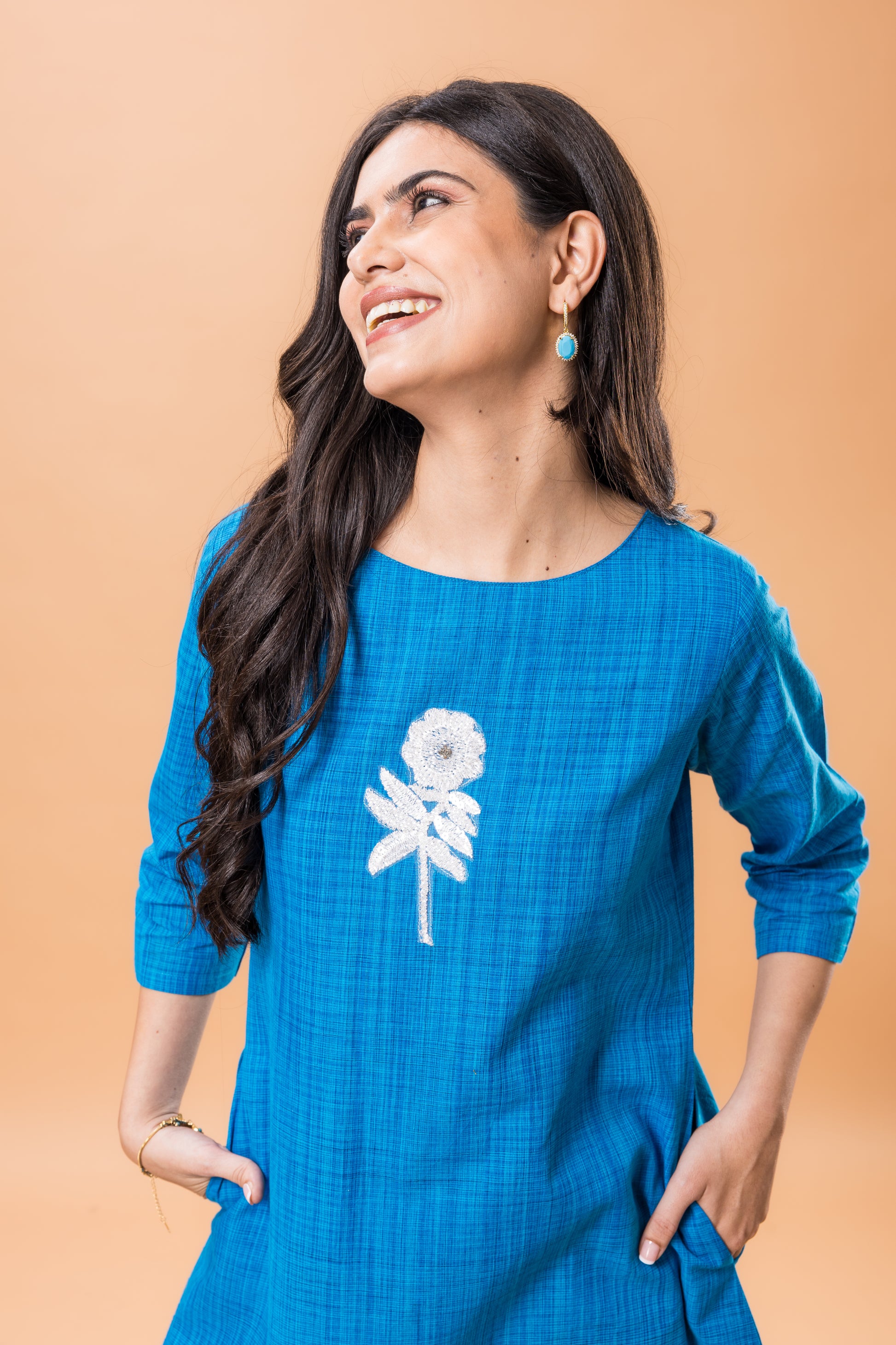 Pure Cotton Blue statement work kurta pant set