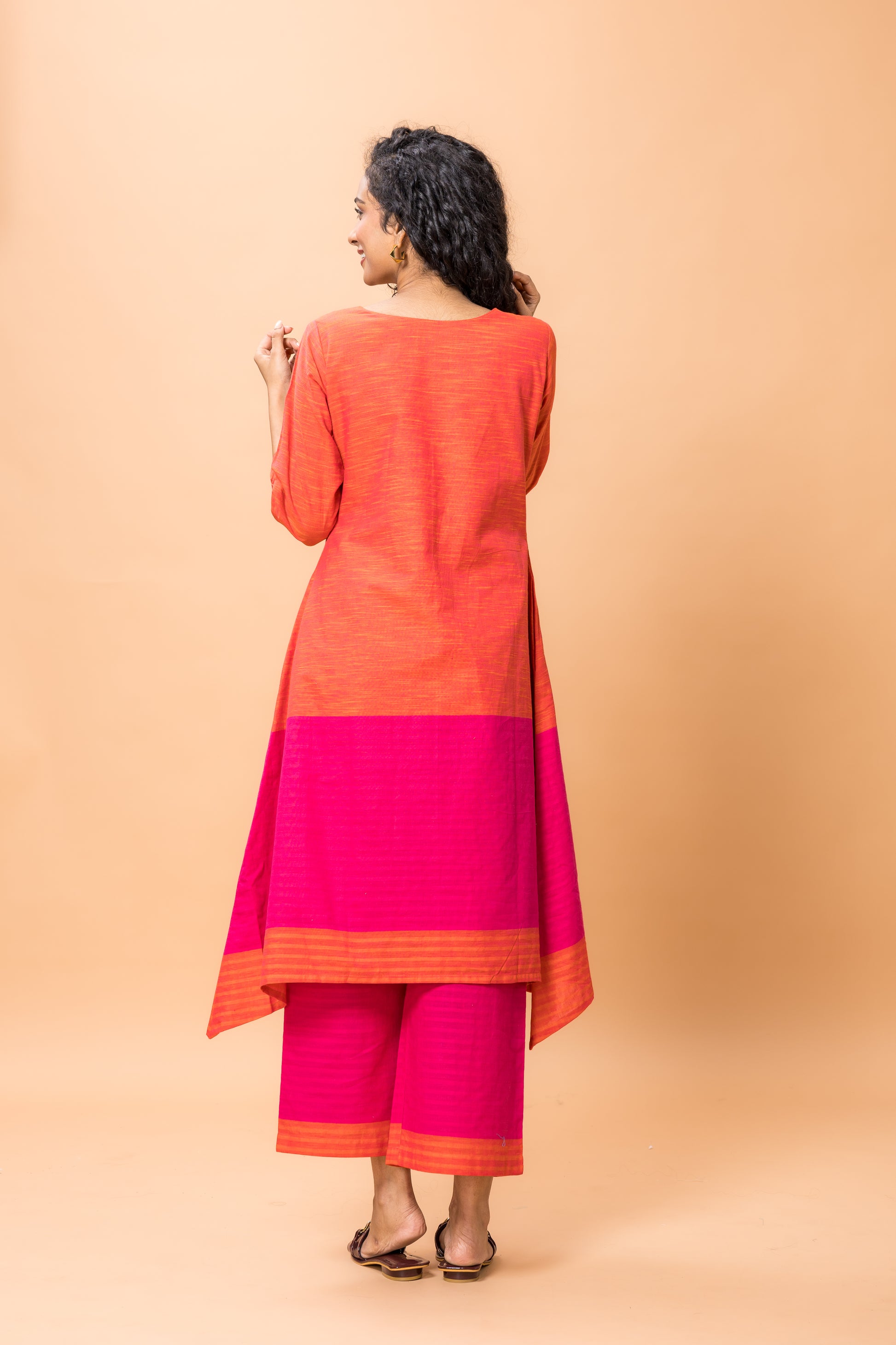 Pure Cotton Pink and orange kurta pant set