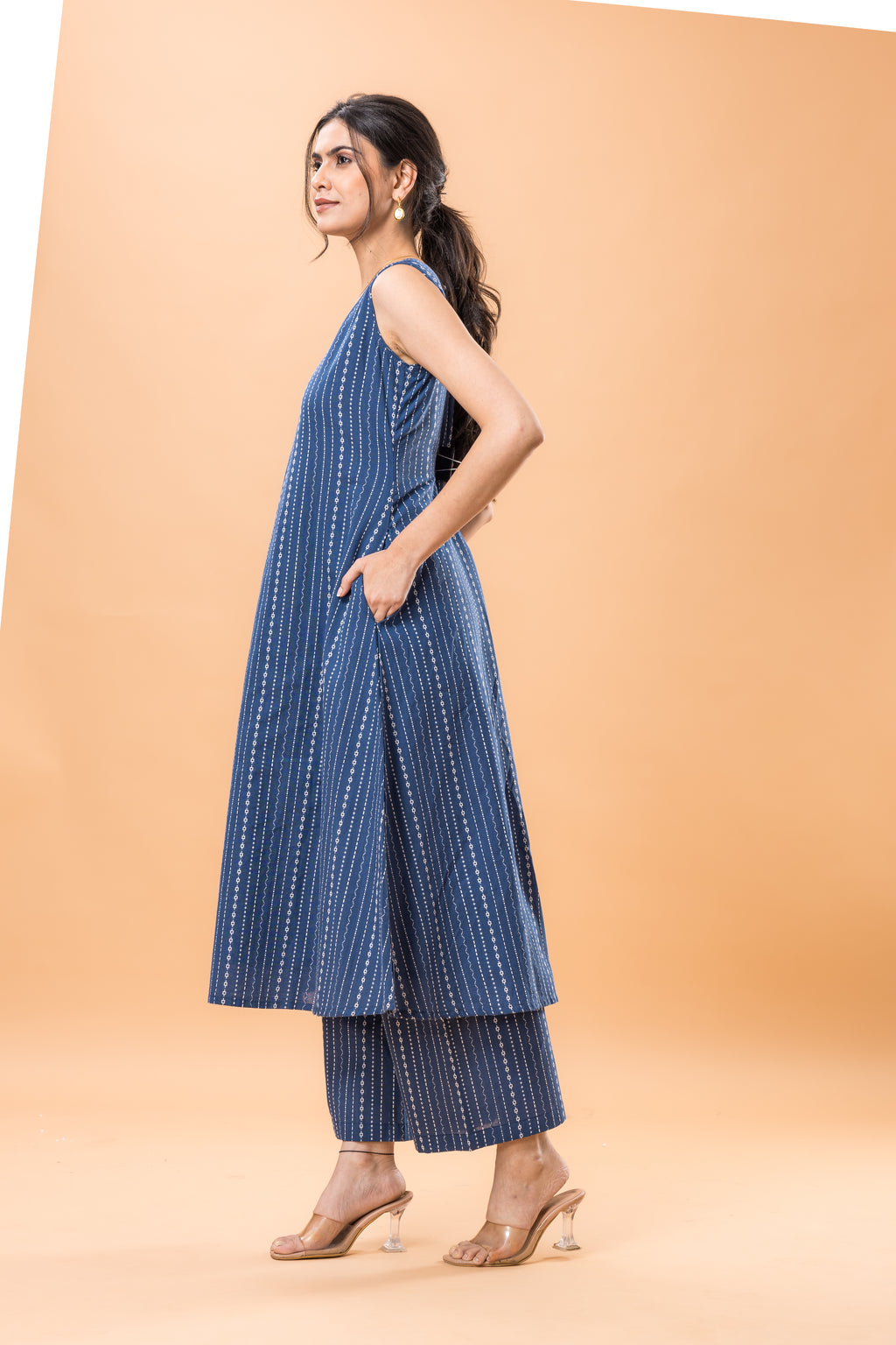 Pure Cotton Embroidered Indigo Kurta Pant Set