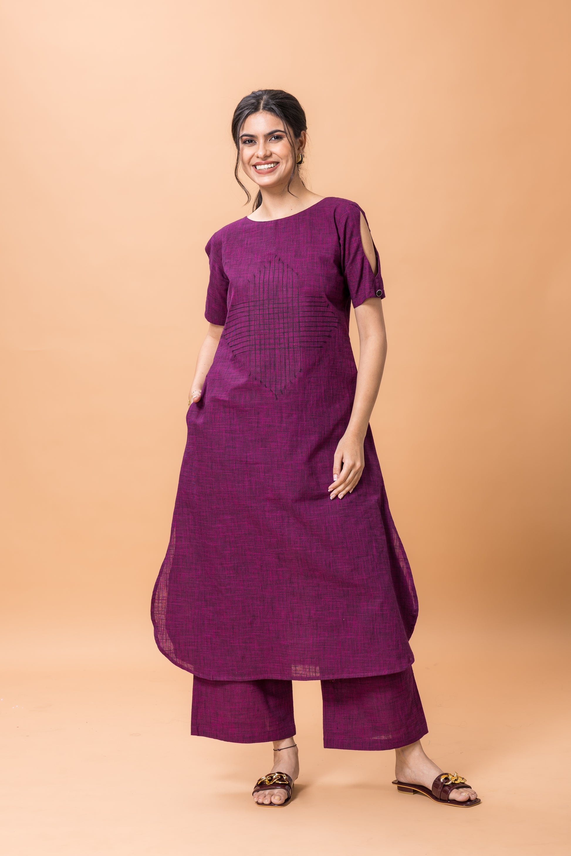 Pure Cotton Purple embroidered kurta pant set