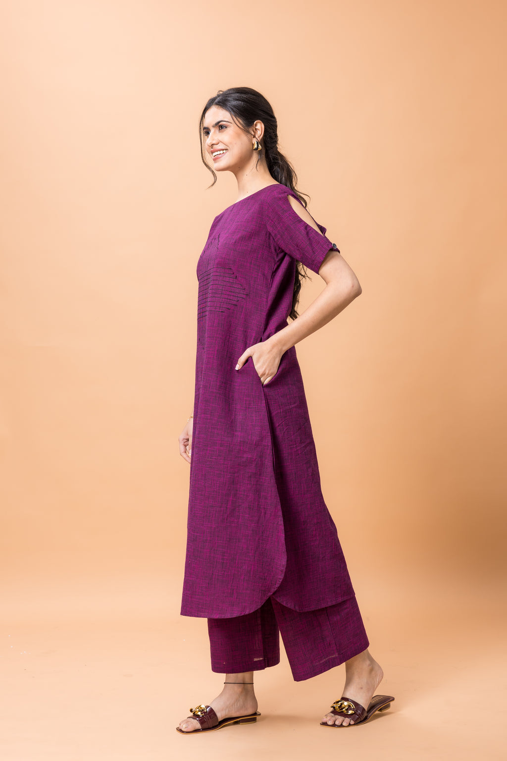 Pure Cotton Purple embroidered kurta pant set