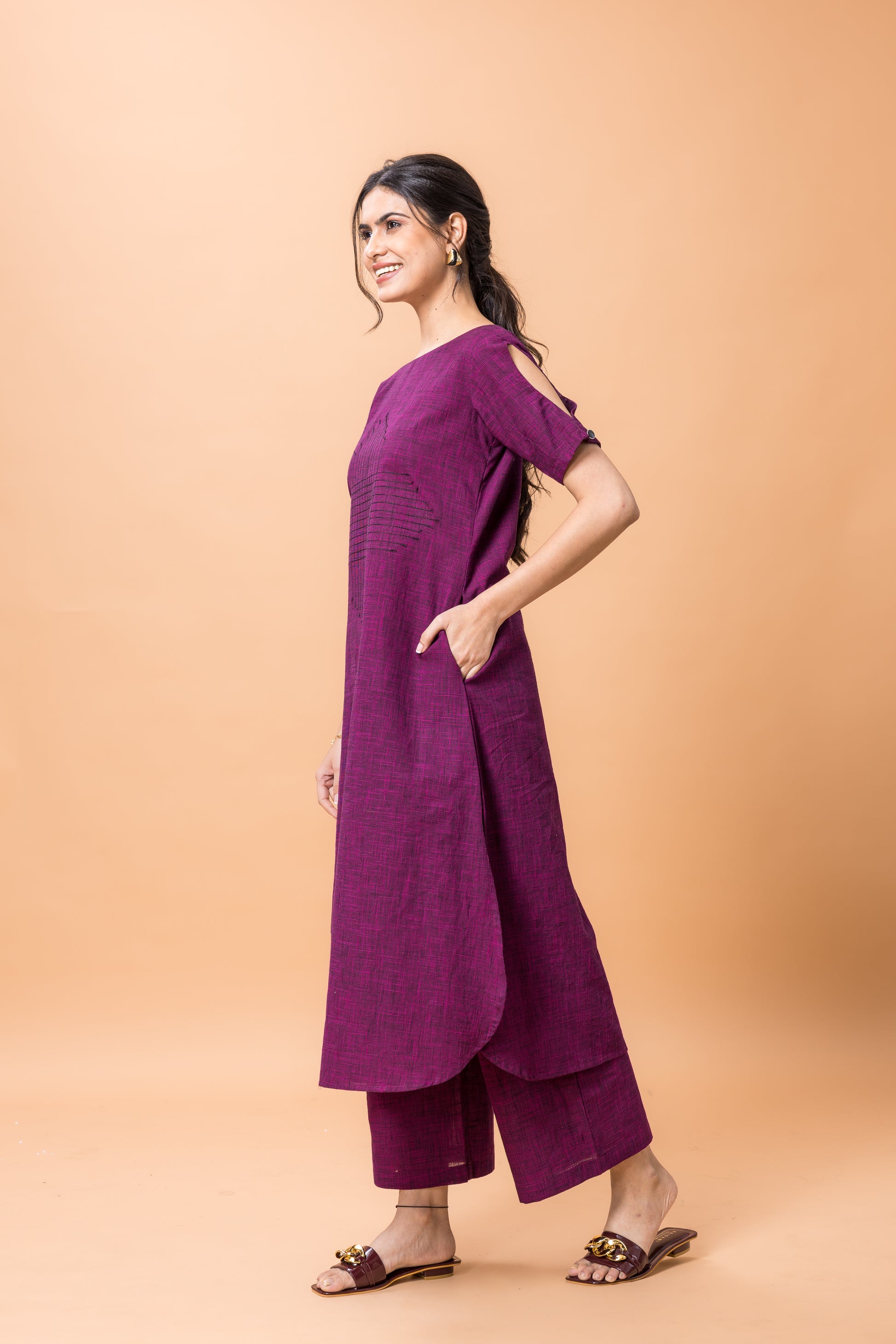 Pure Cotton Purple embroidered kurta pant set