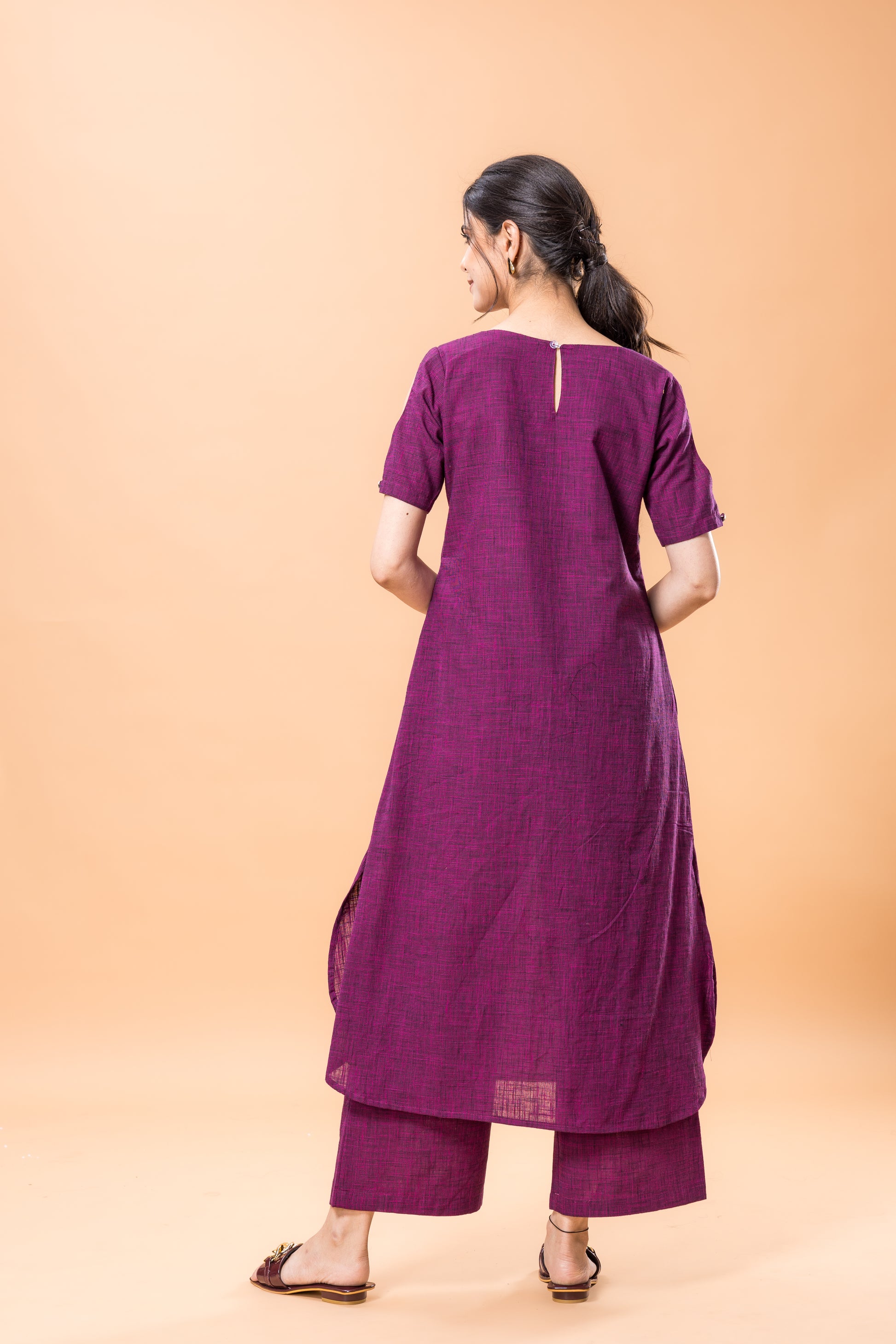 Pure Cotton Purple embroidered kurta pant set