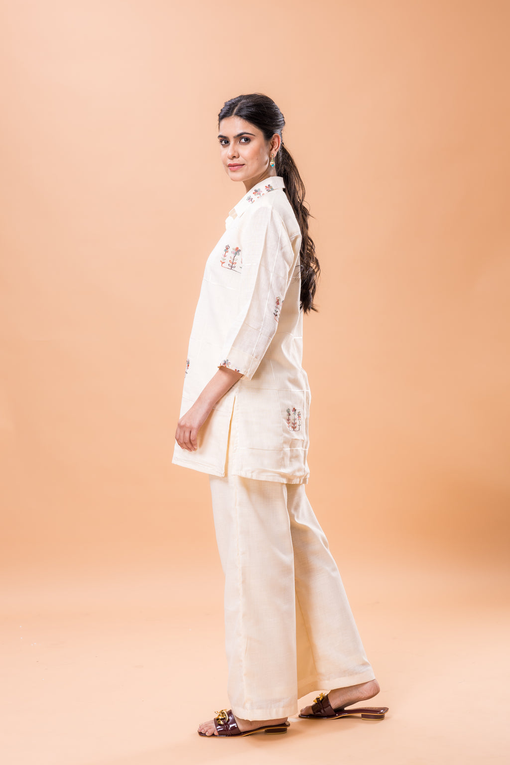 Linen Champagne Pink Embroidered Co-ord Set
