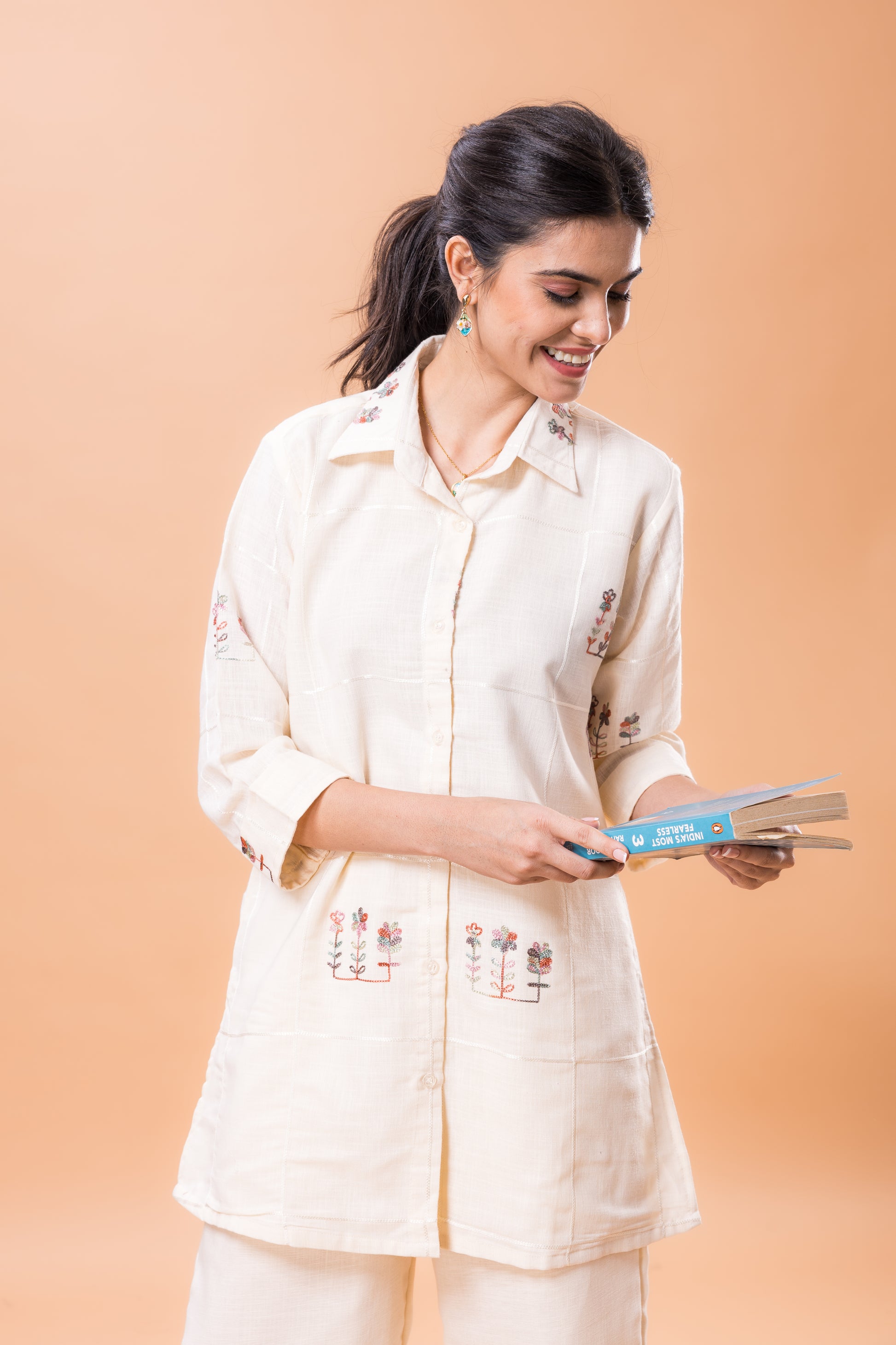 Linen Champagne Pink Embroidered Co-ord Set