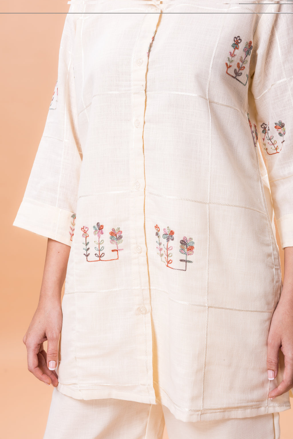 Linen Champagne Pink Embroidered Co-ord Set