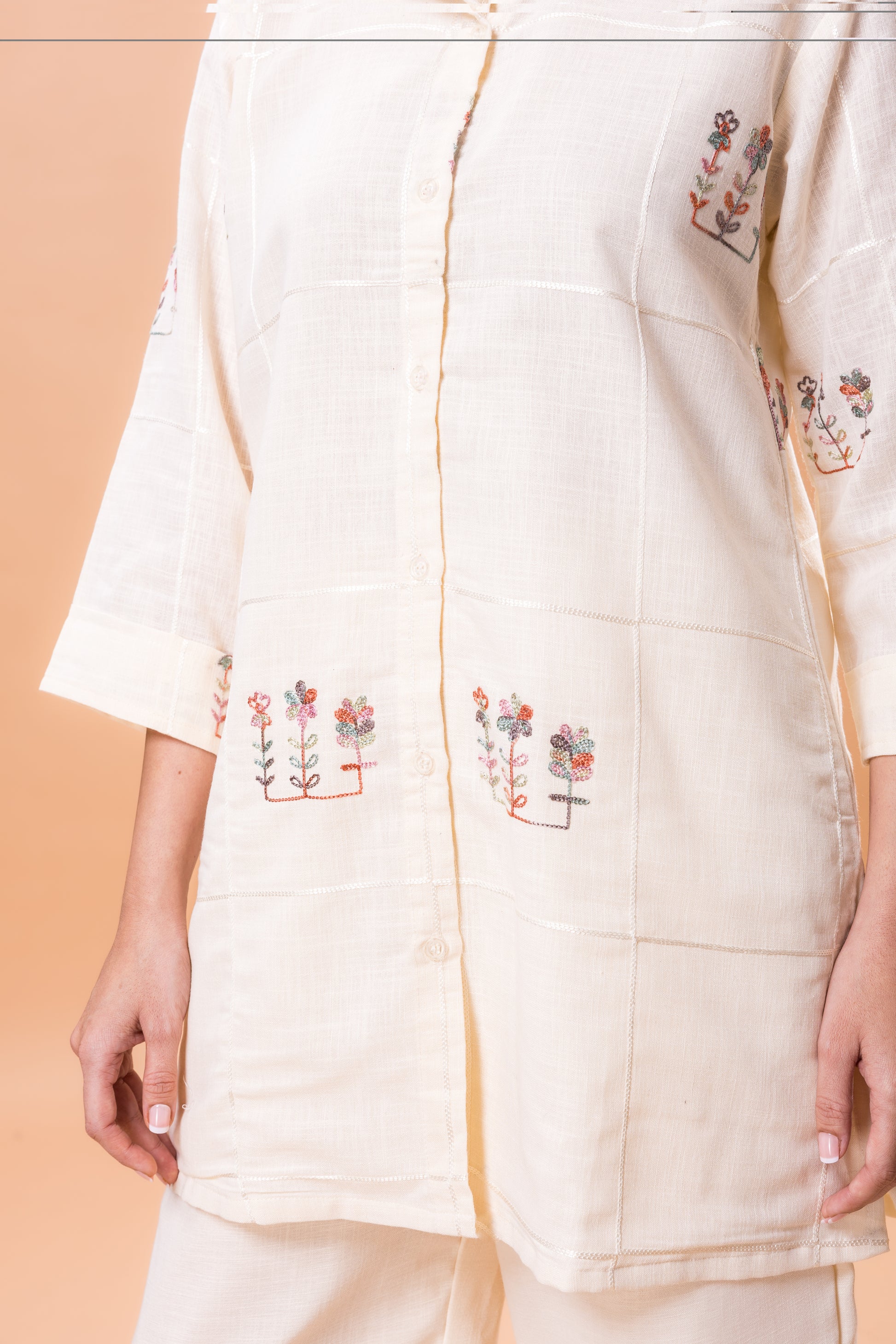 Linen Champagne Pink Embroidered Co-ord Set