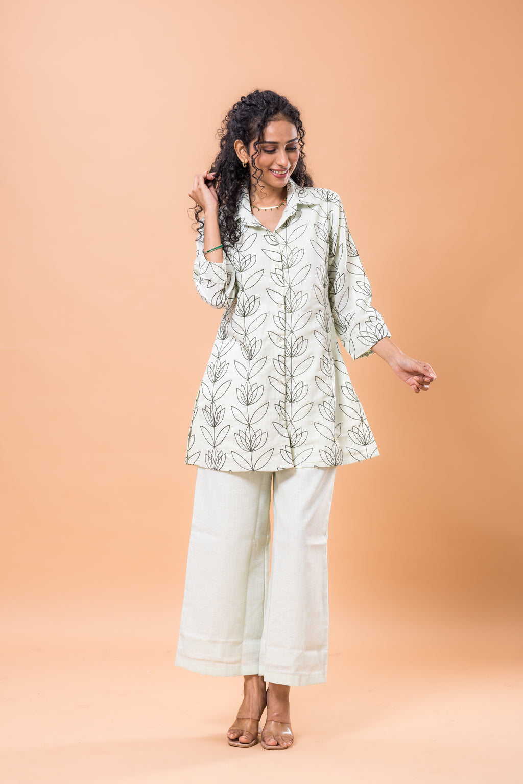 Linen Pistachio Green Embroidered Co-ord Set