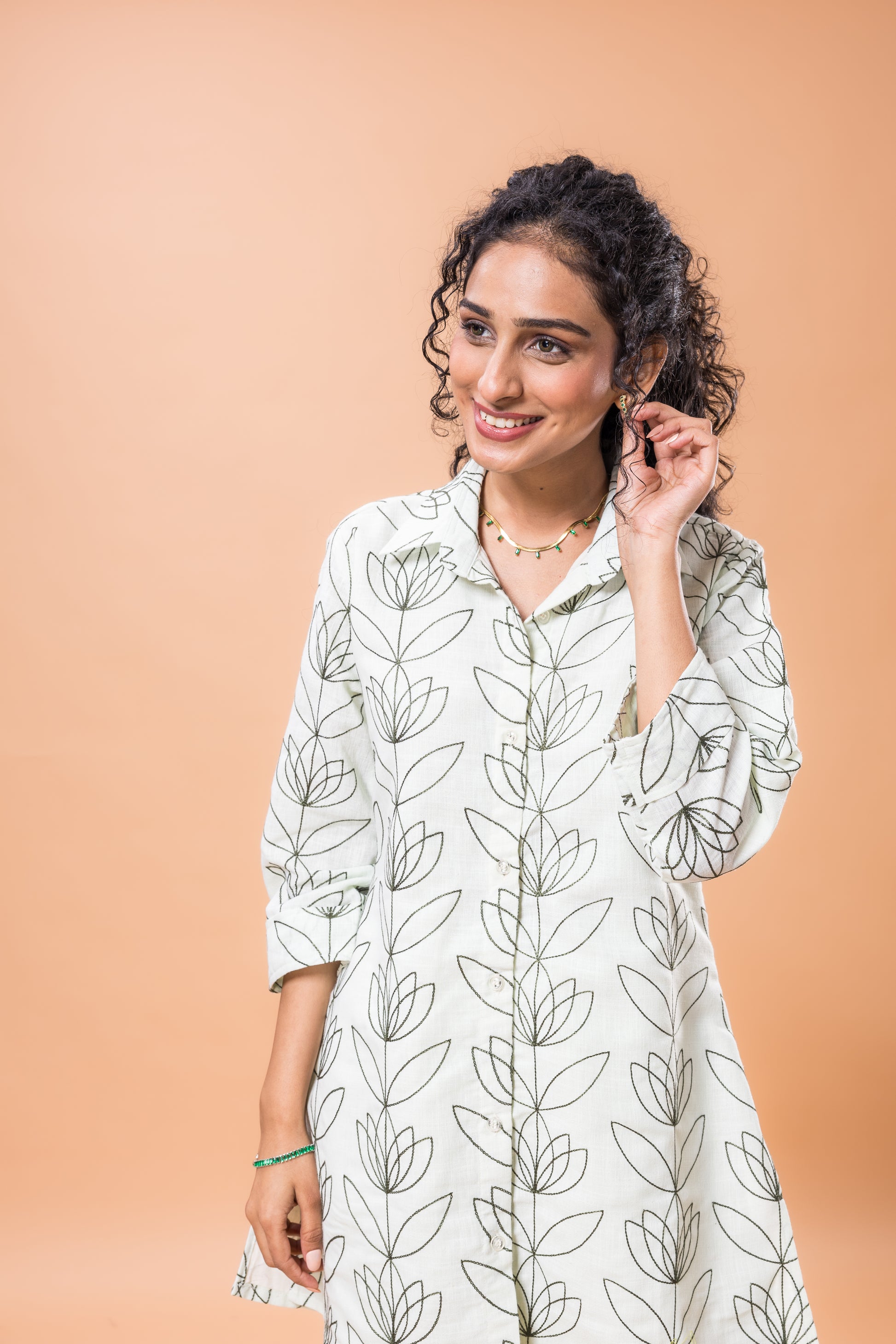 Linen Pistachio Green Embroidered Co-ord Set