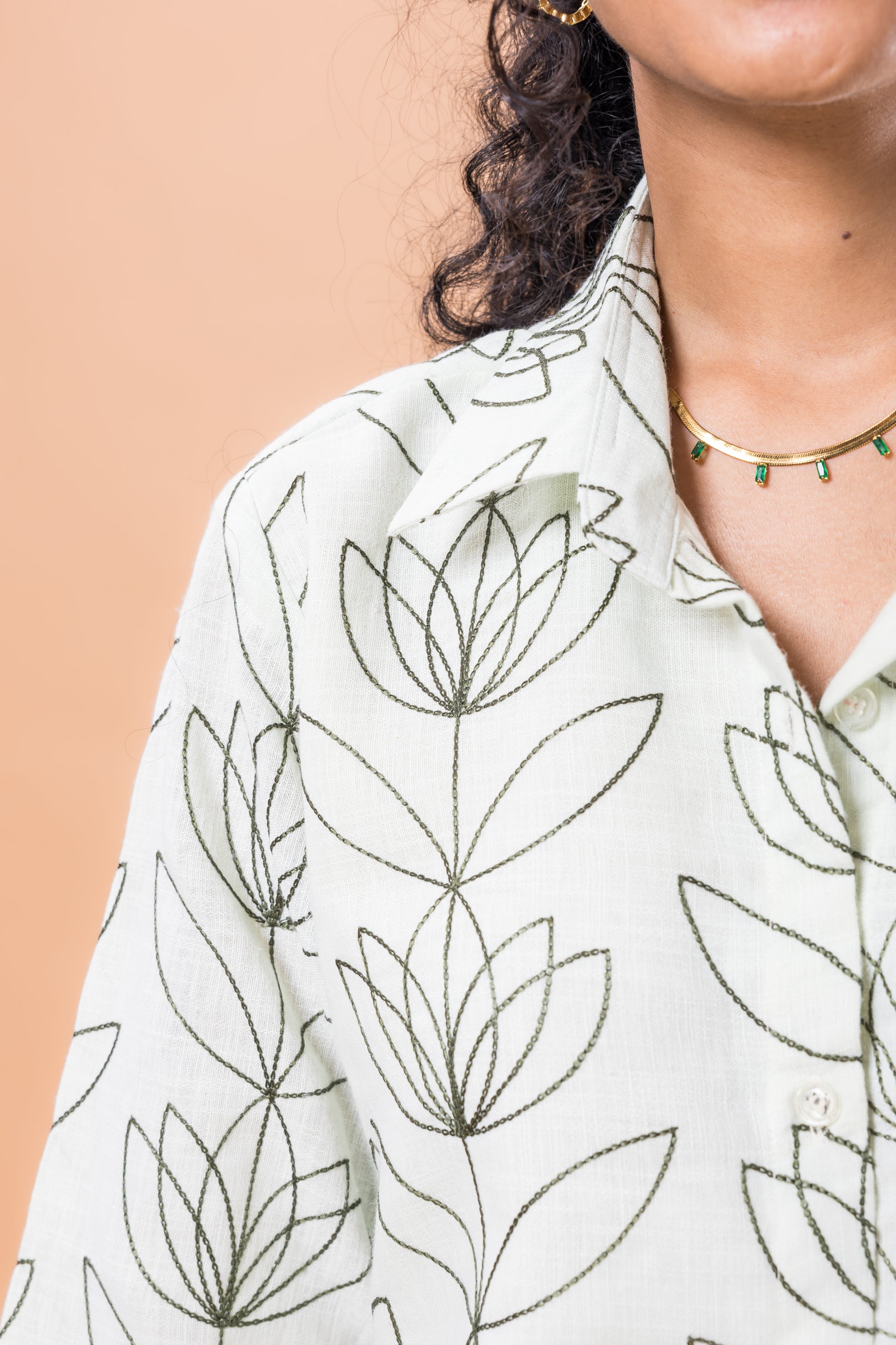 Linen Pistachio Green Embroidered Co-ord Set