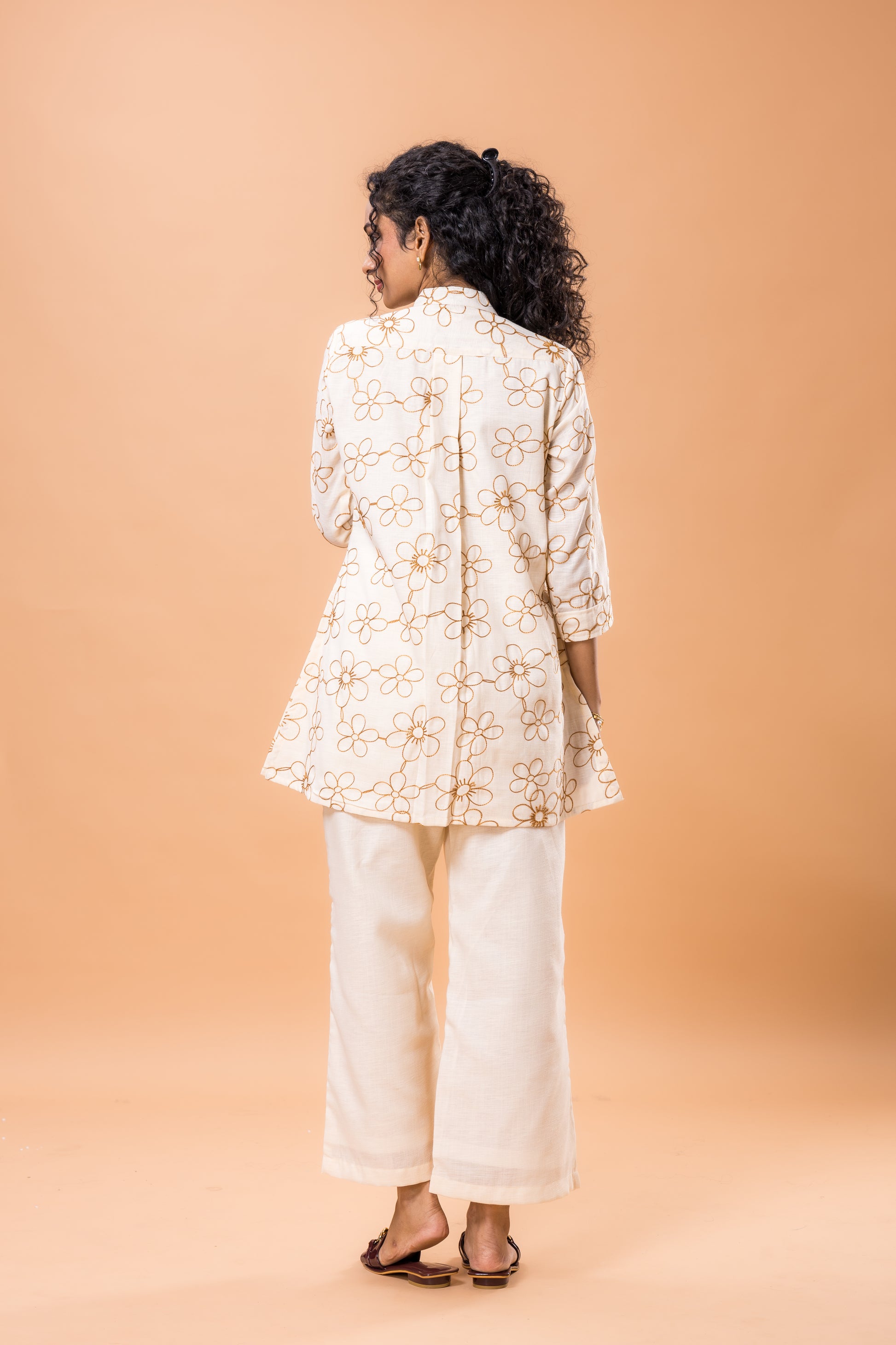 Linen Salmon Pink Embroidered Co-ord Set
