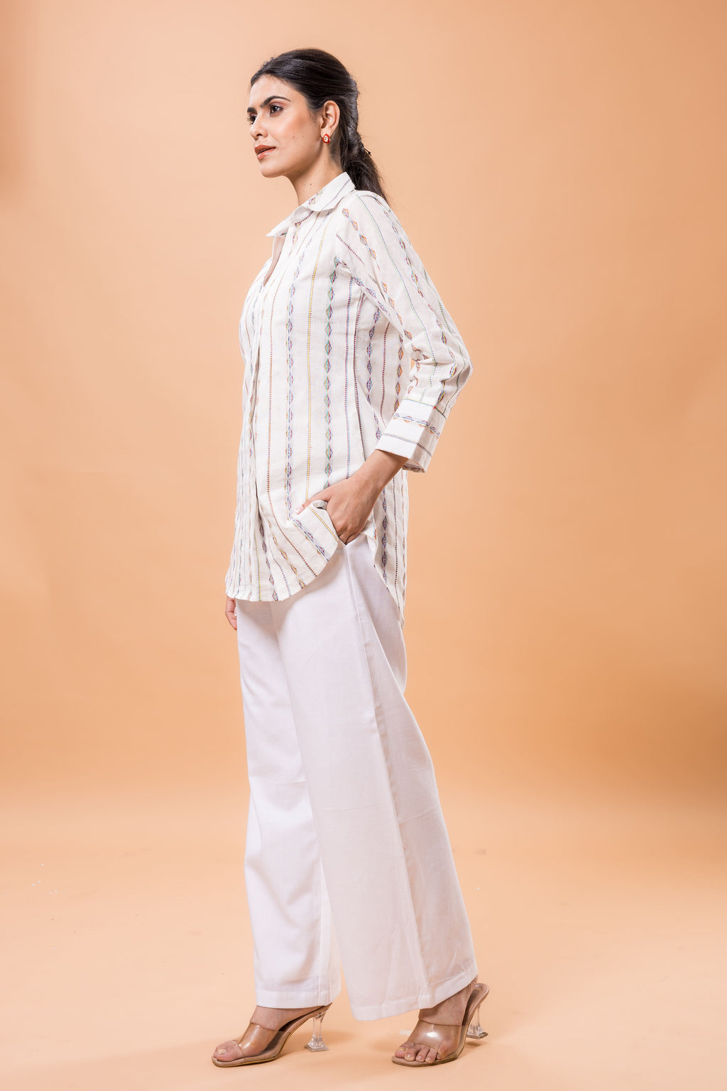Pure Cotton White Multicolor design co-ord set