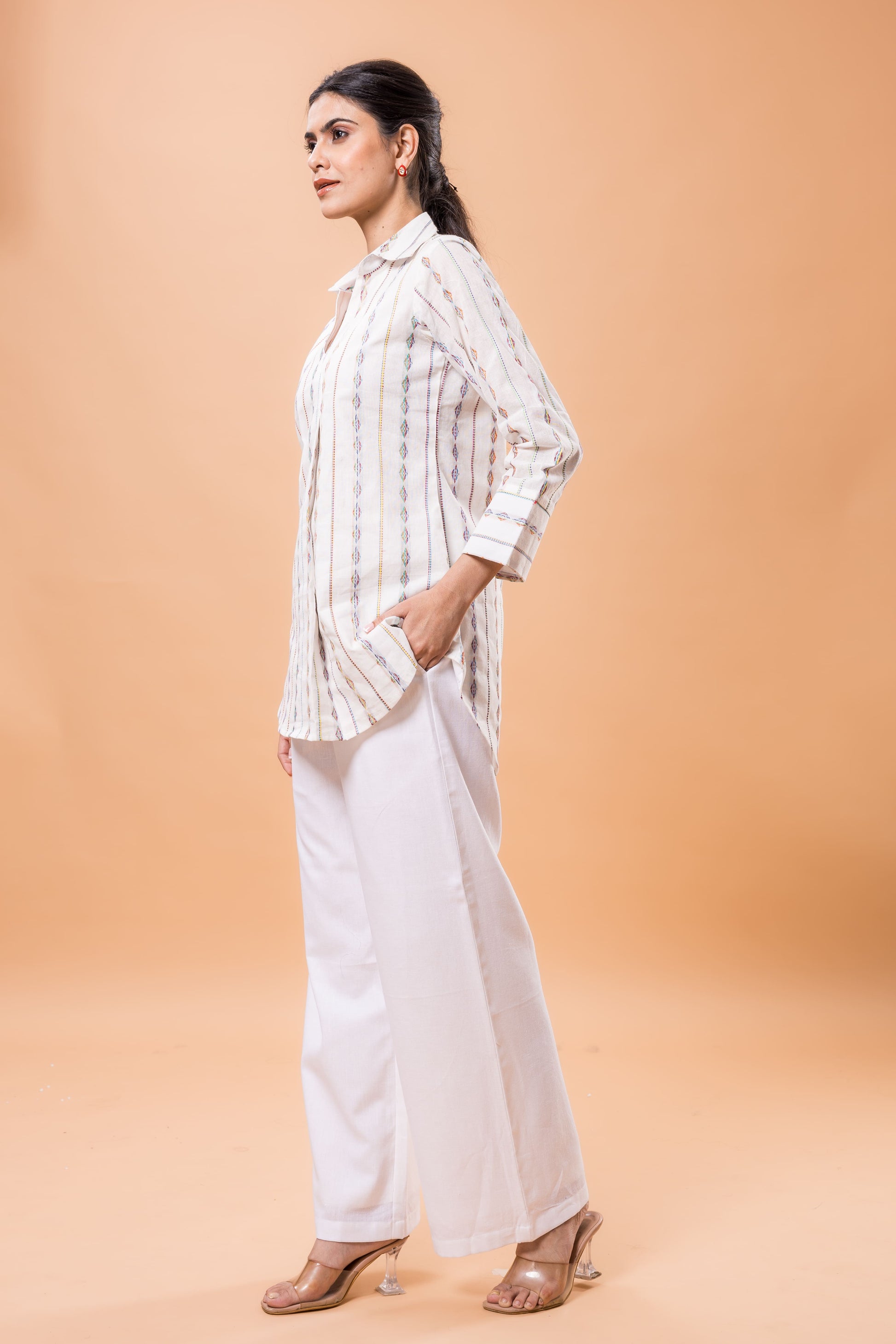 Pure Cotton White Multicolor design co-ord set