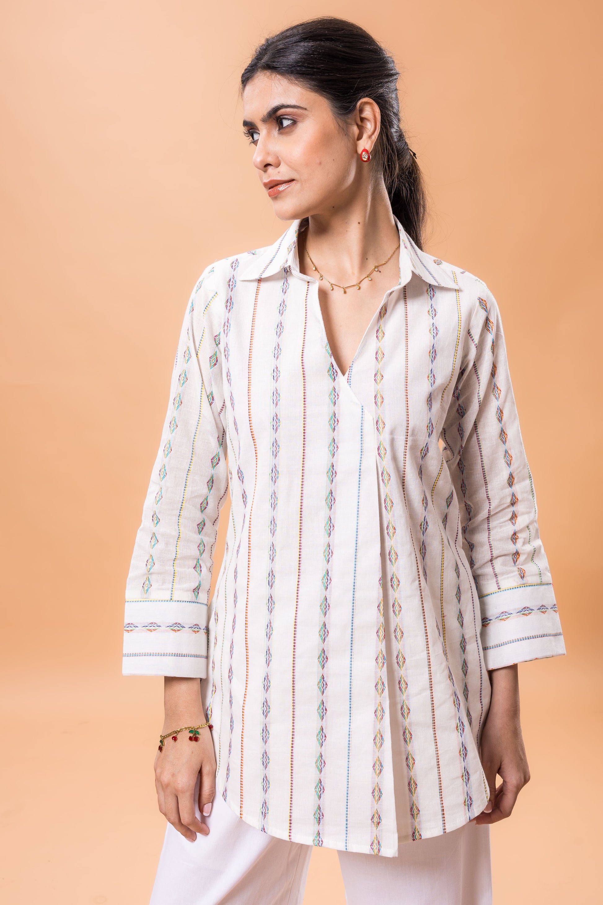 Pure Cotton White Multicolor design co-ord set