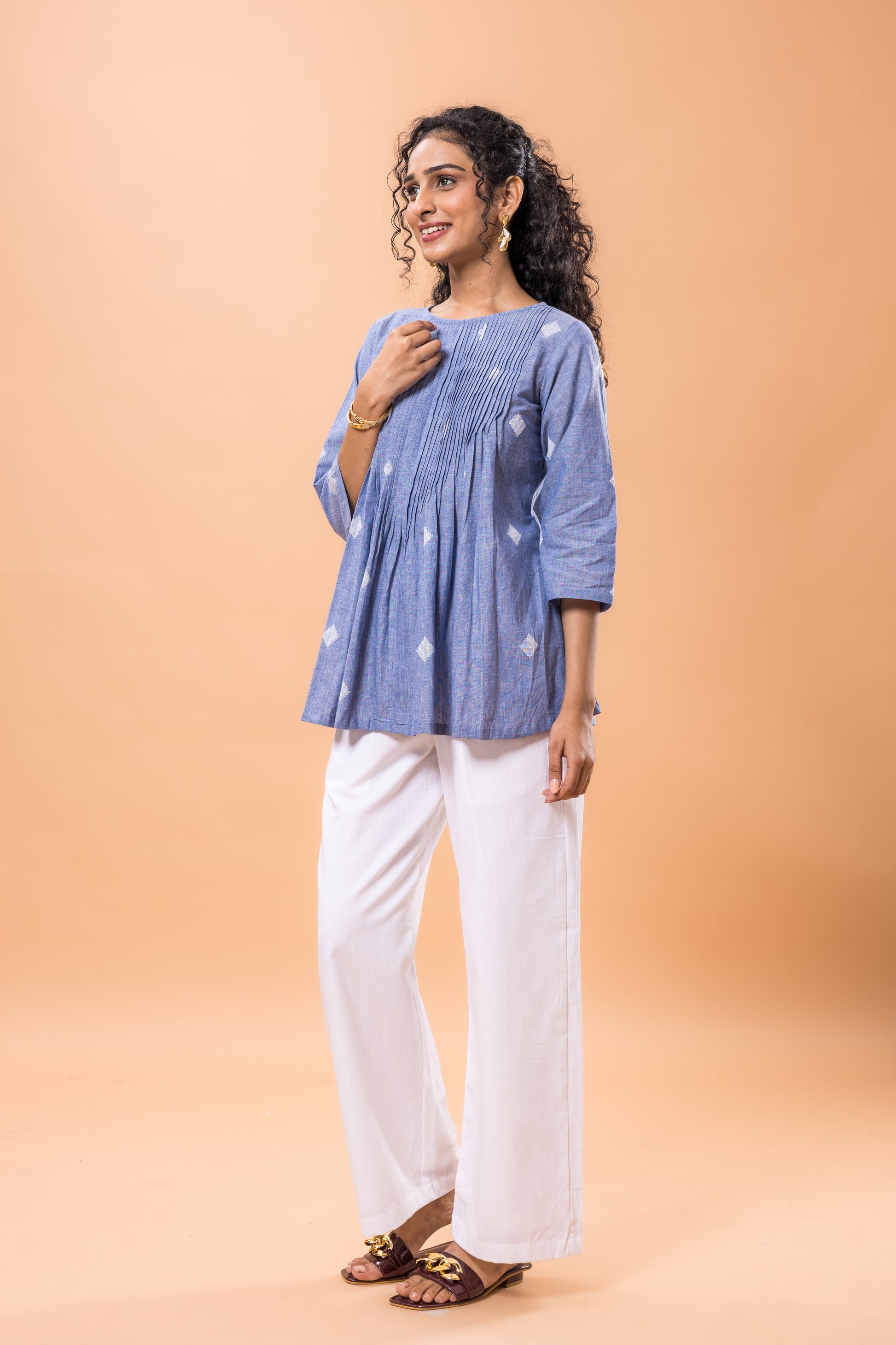 Pure Cotton Wild Blue Pleated Co-ord Set