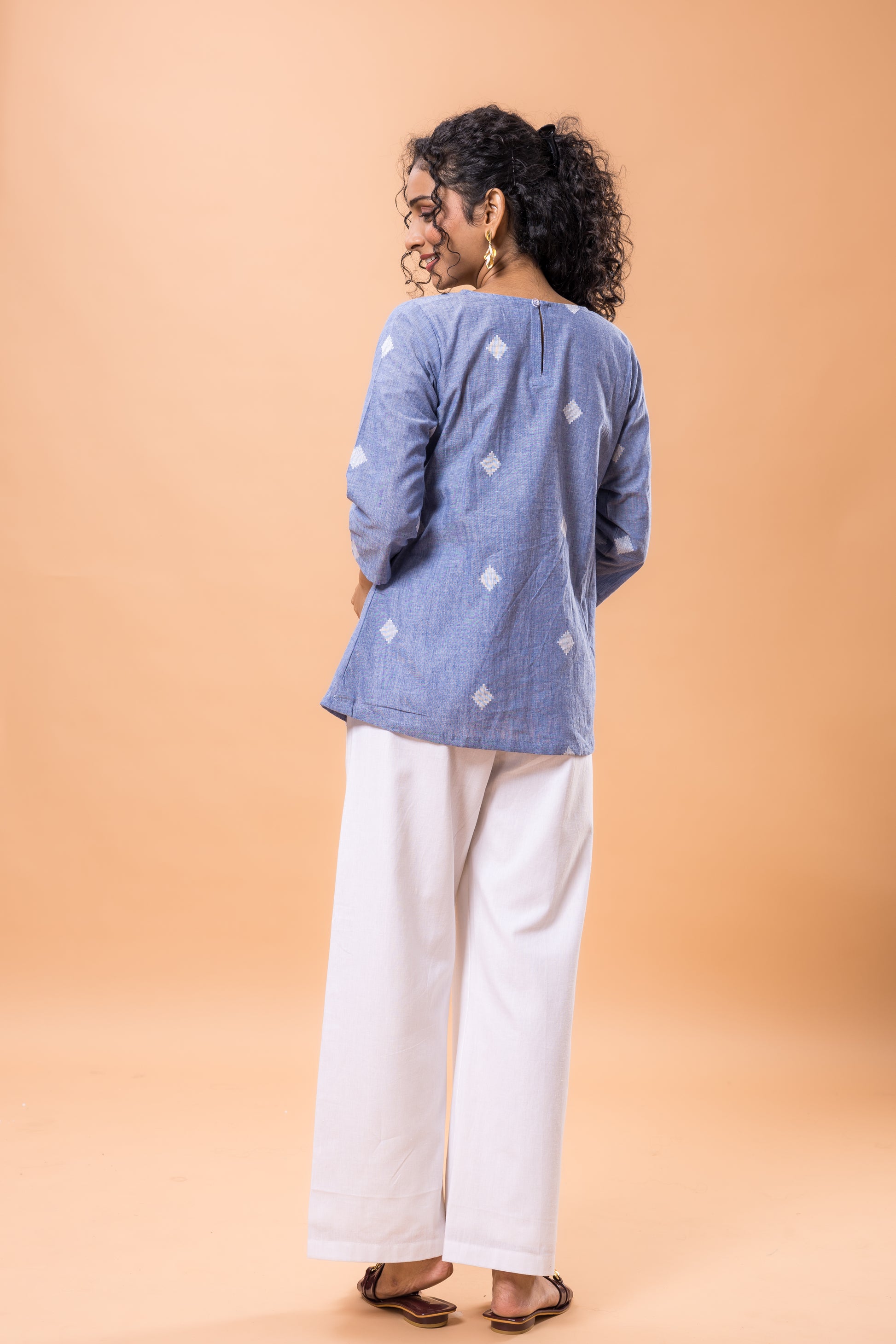 Pure Cotton Wild Blue Pleated Co-ord Set