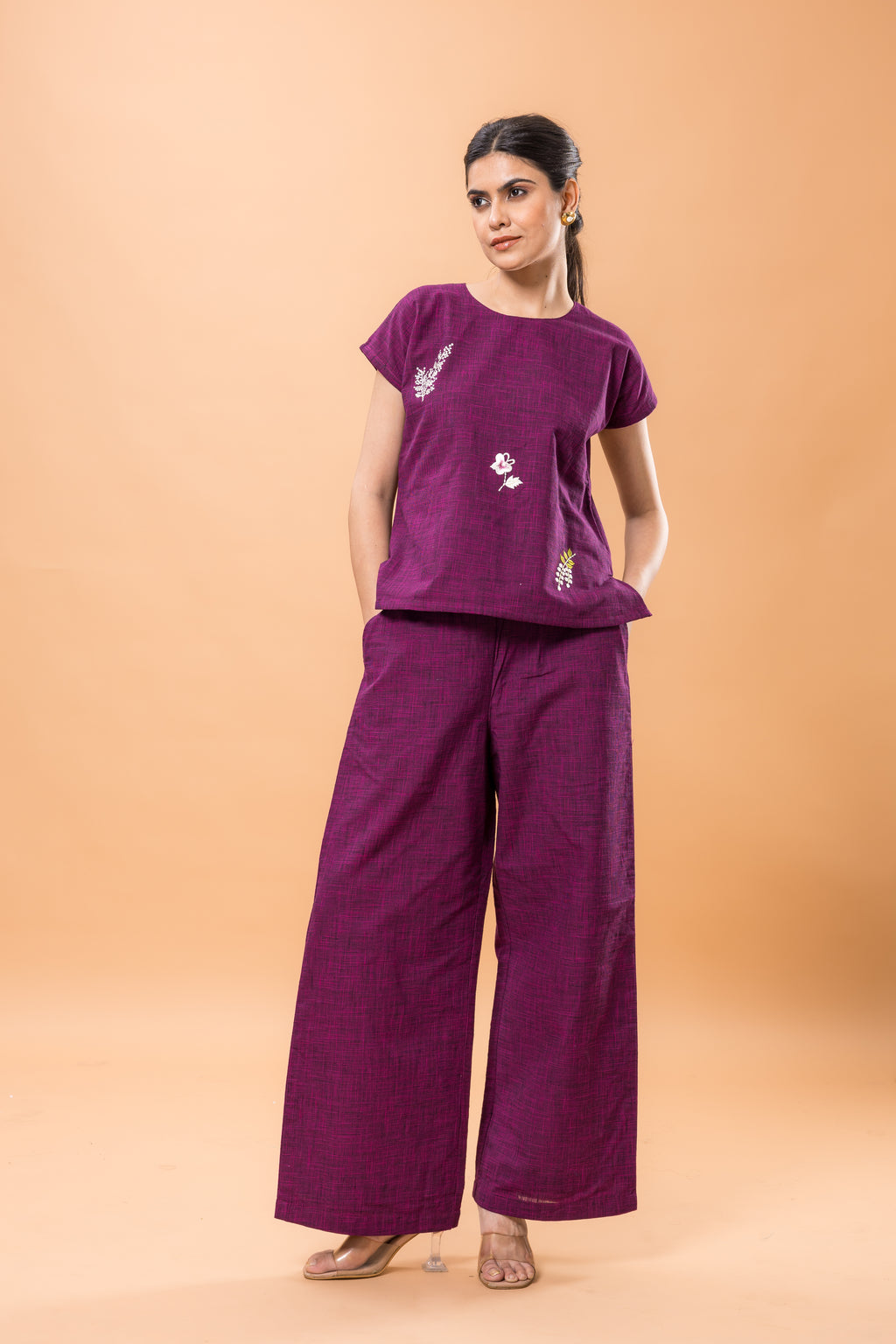 Pure Cotton Purple Embroidered Co-ord Set