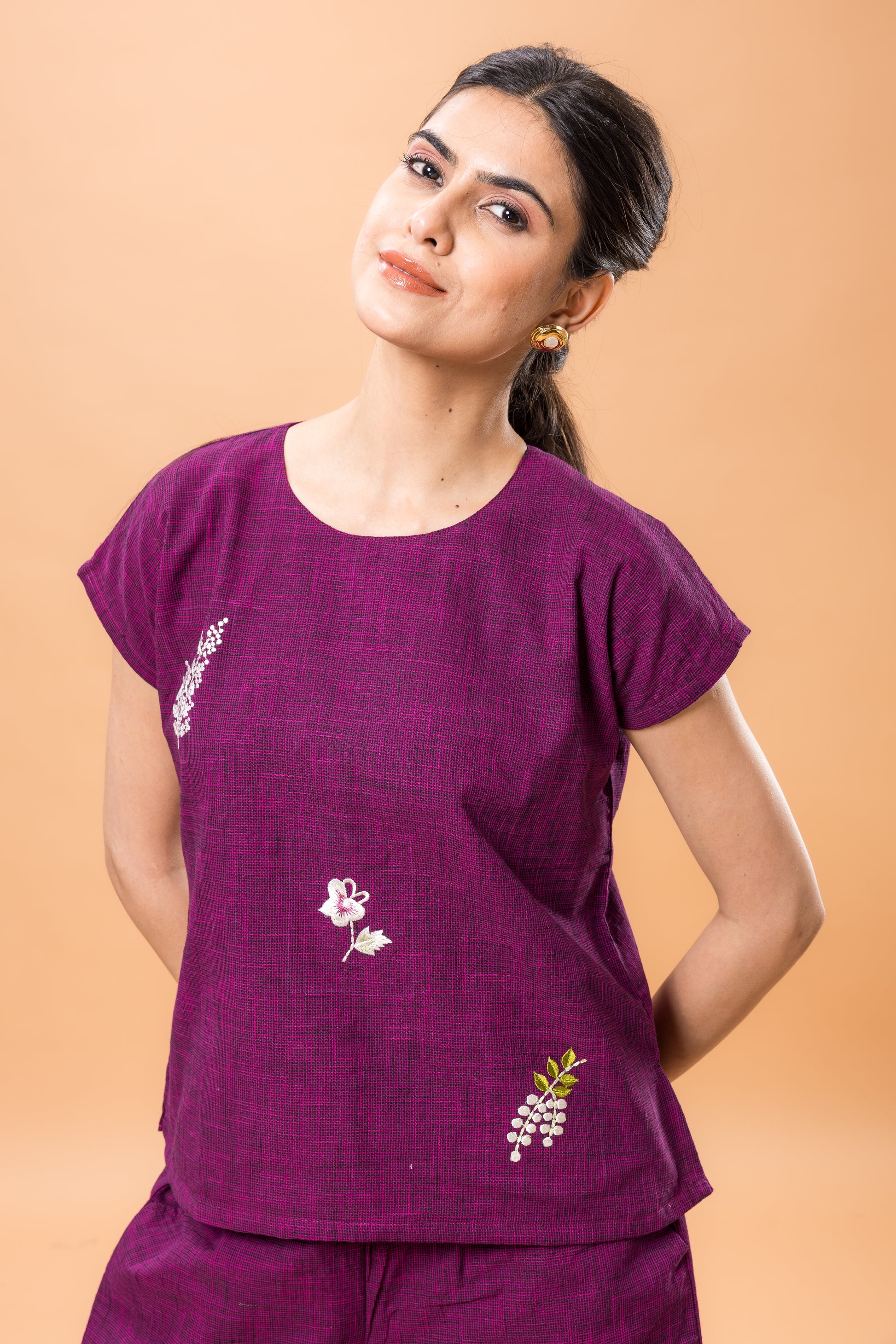 Pure Cotton Purple Embroidered Co-ord Set