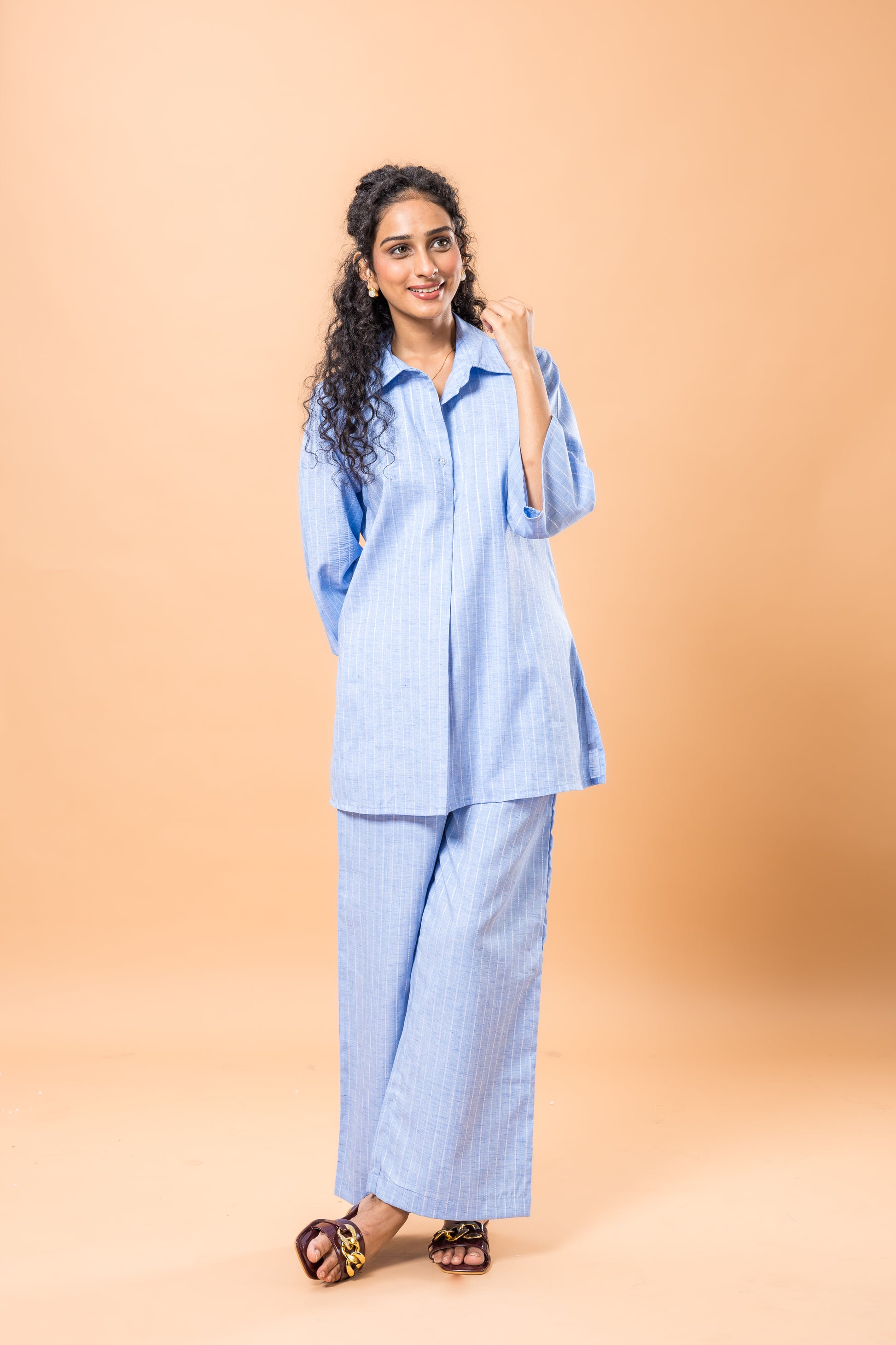 Linen Blue Striped Co-ord Set