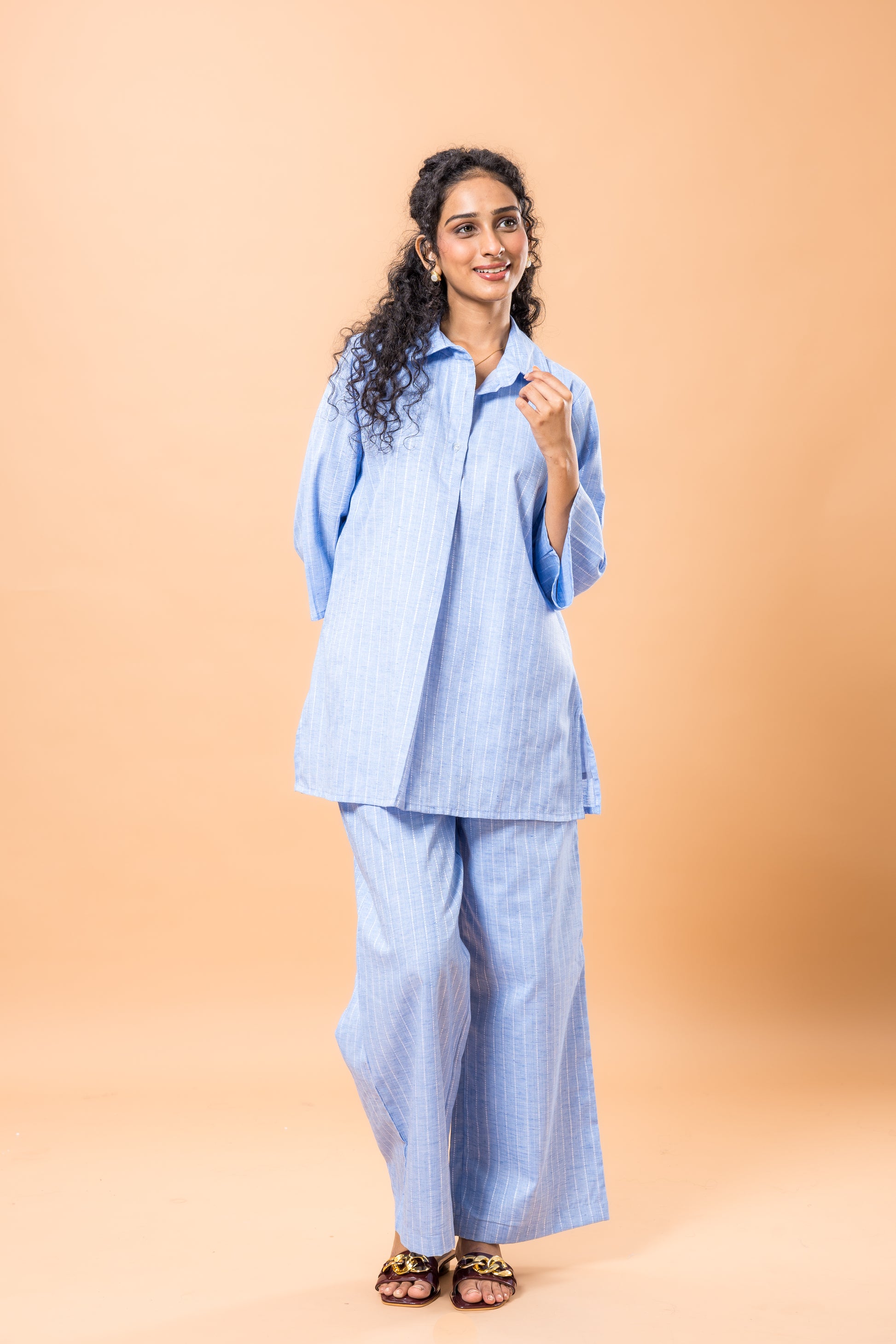 Linen Blue Striped Co-ord Set