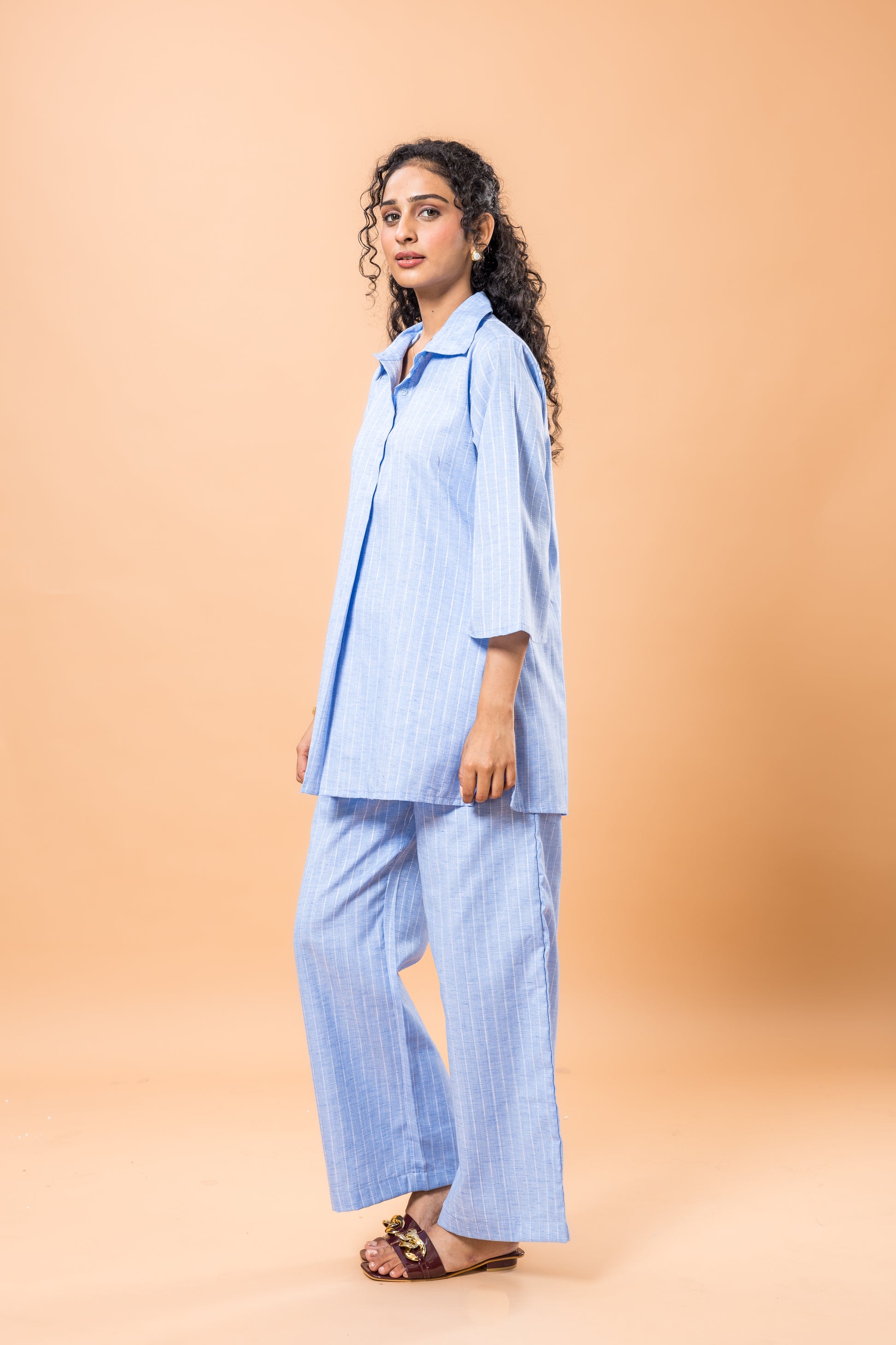 Linen Blue Striped Co-ord Set
