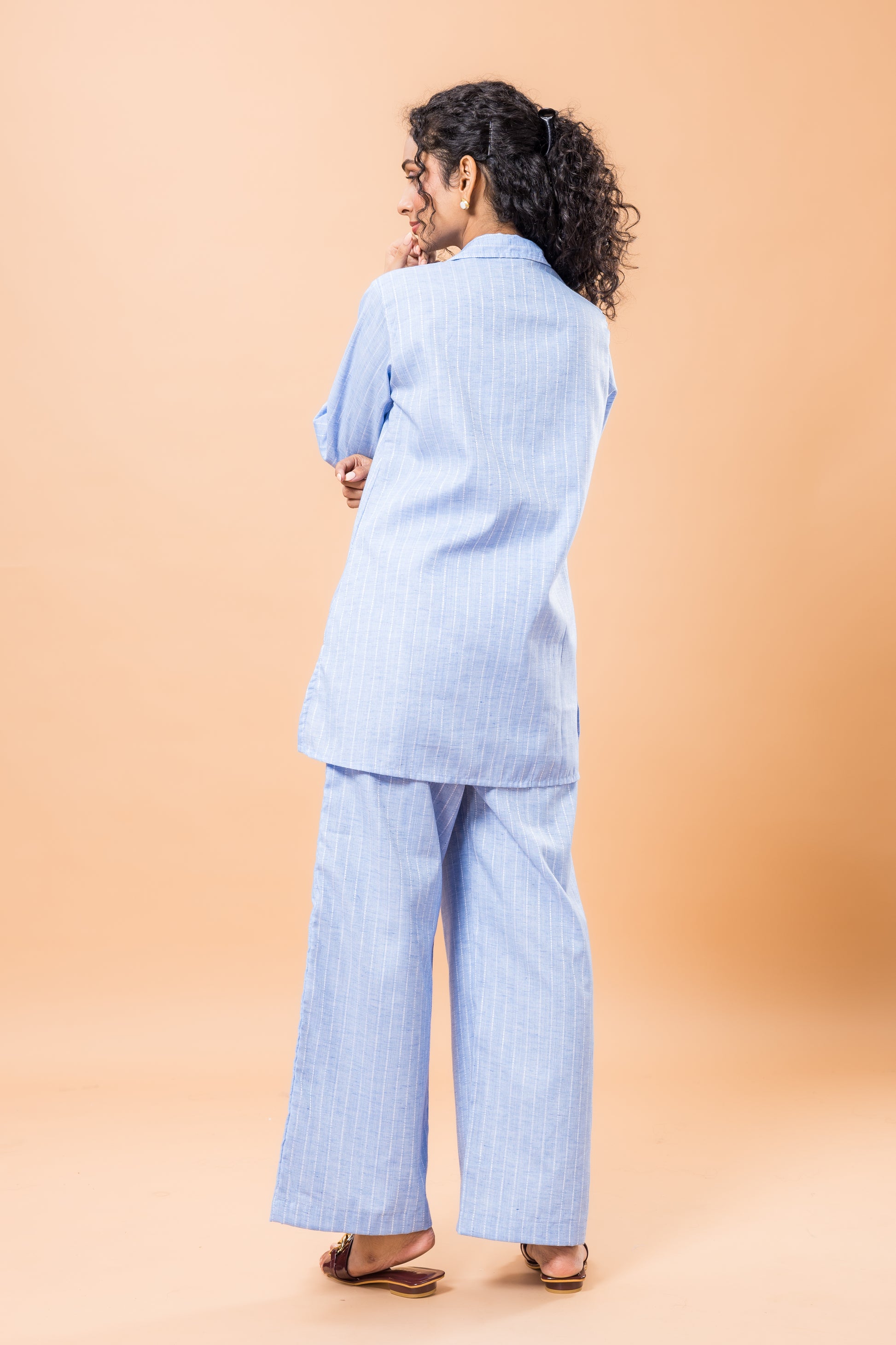 Linen Blue Striped Co-ord Set