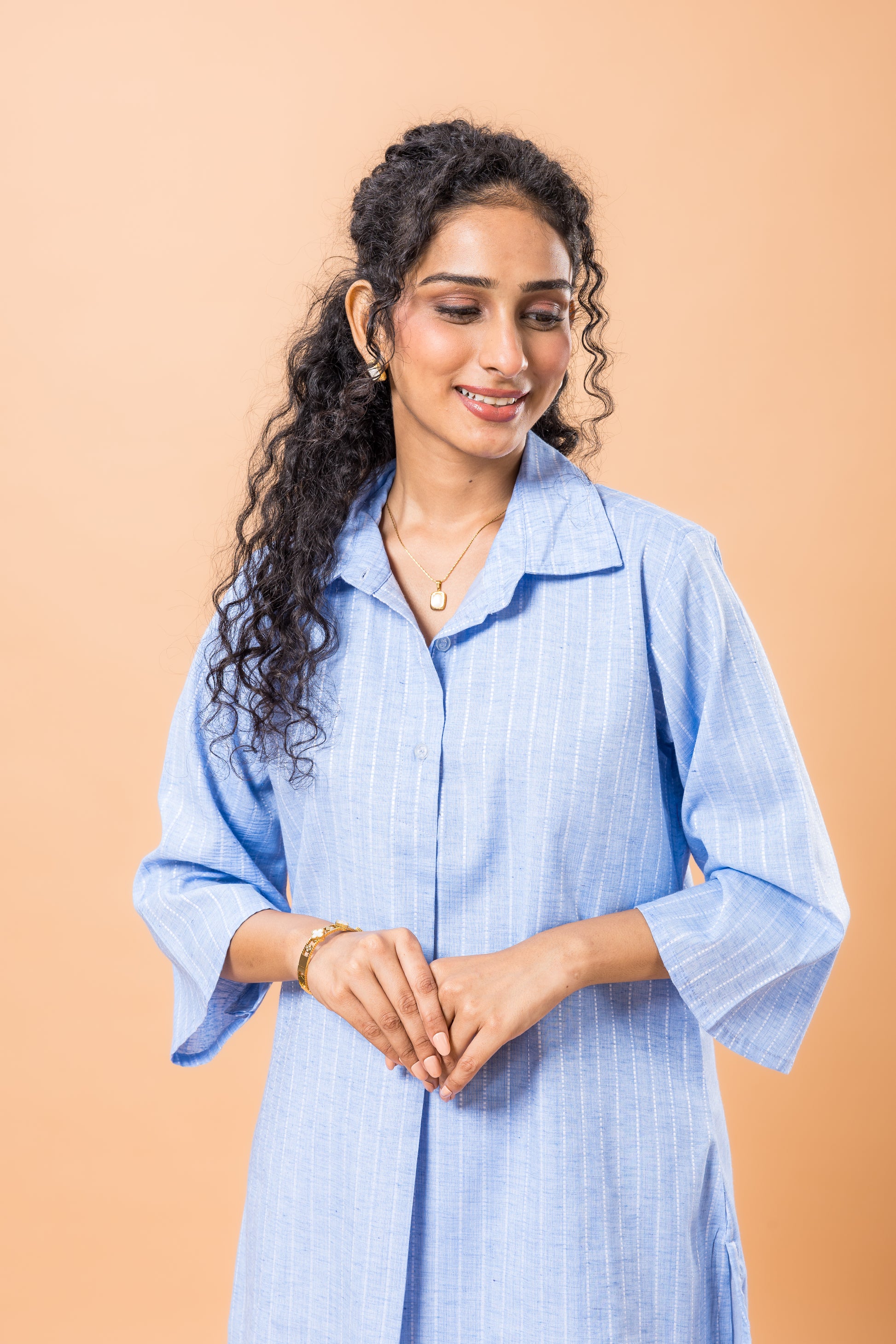 Linen Blue Striped Co-ord Set
