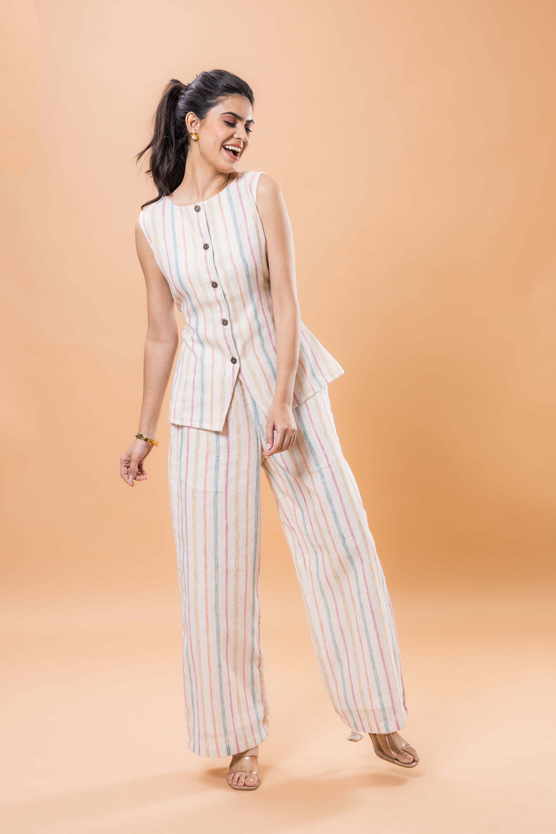 Linen Multicolor Striped Co-ord Set