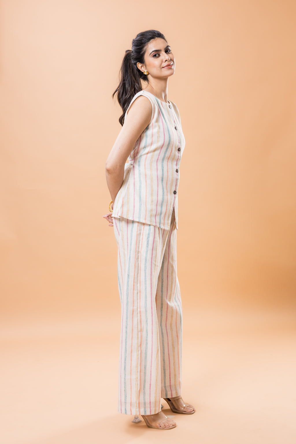 Linen Multicolor Striped Co-ord Set