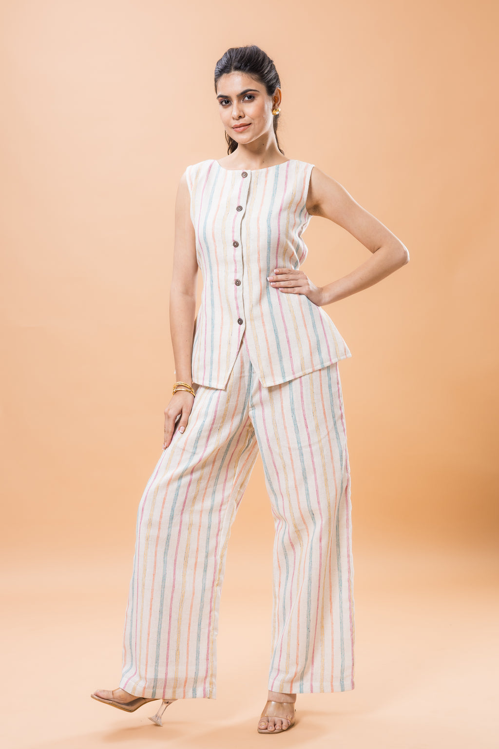 Linen Multicolor Striped Co-ord Set