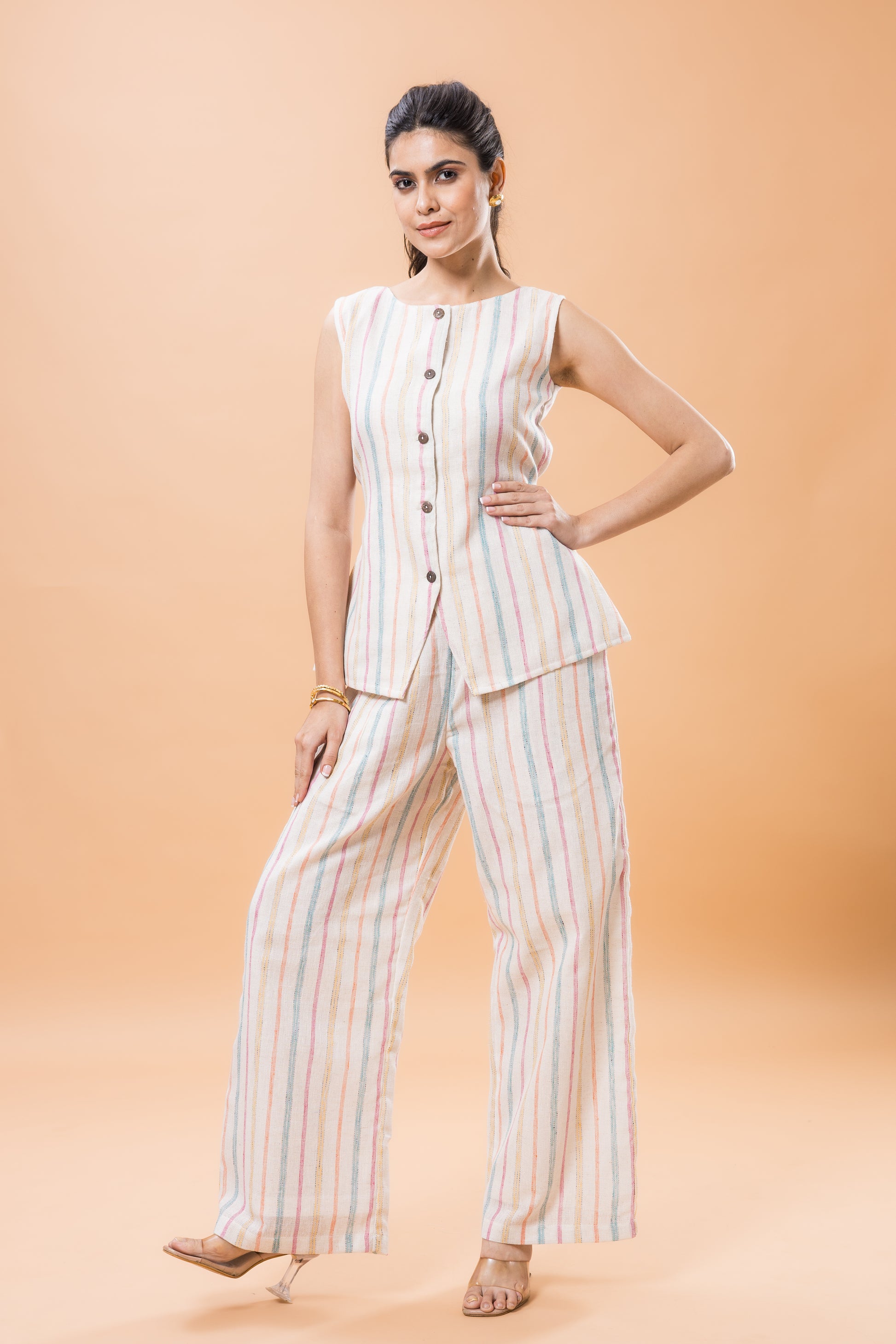 Linen Multicolor Striped Co-ord Set