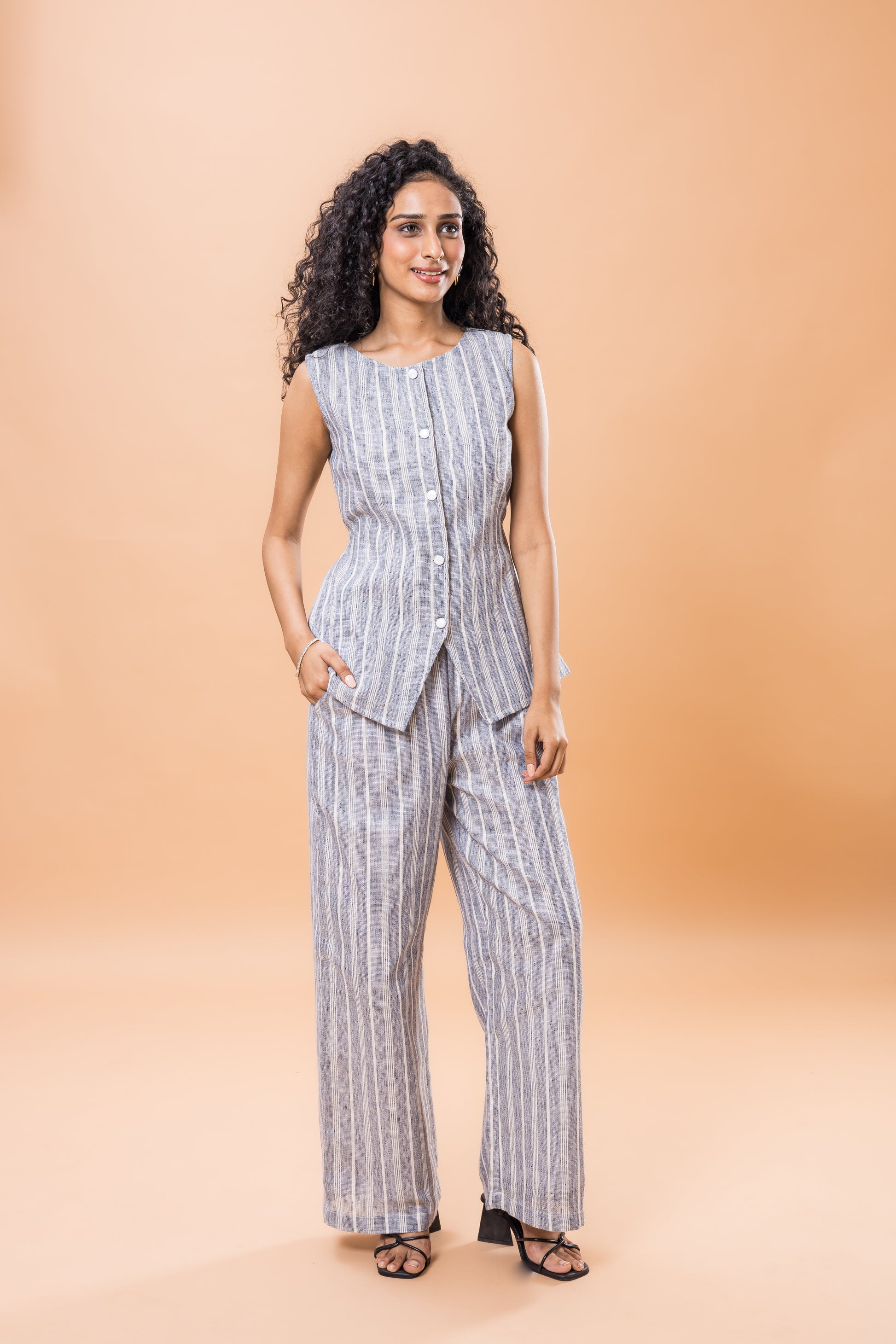 Linen Grey Striped Co-ord Set