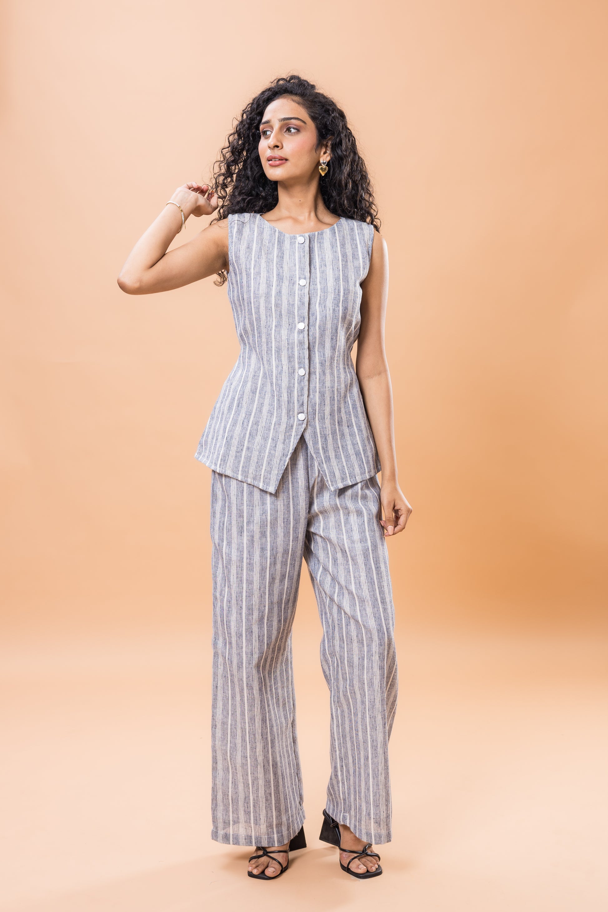 Linen Grey Striped Co-ord Set
