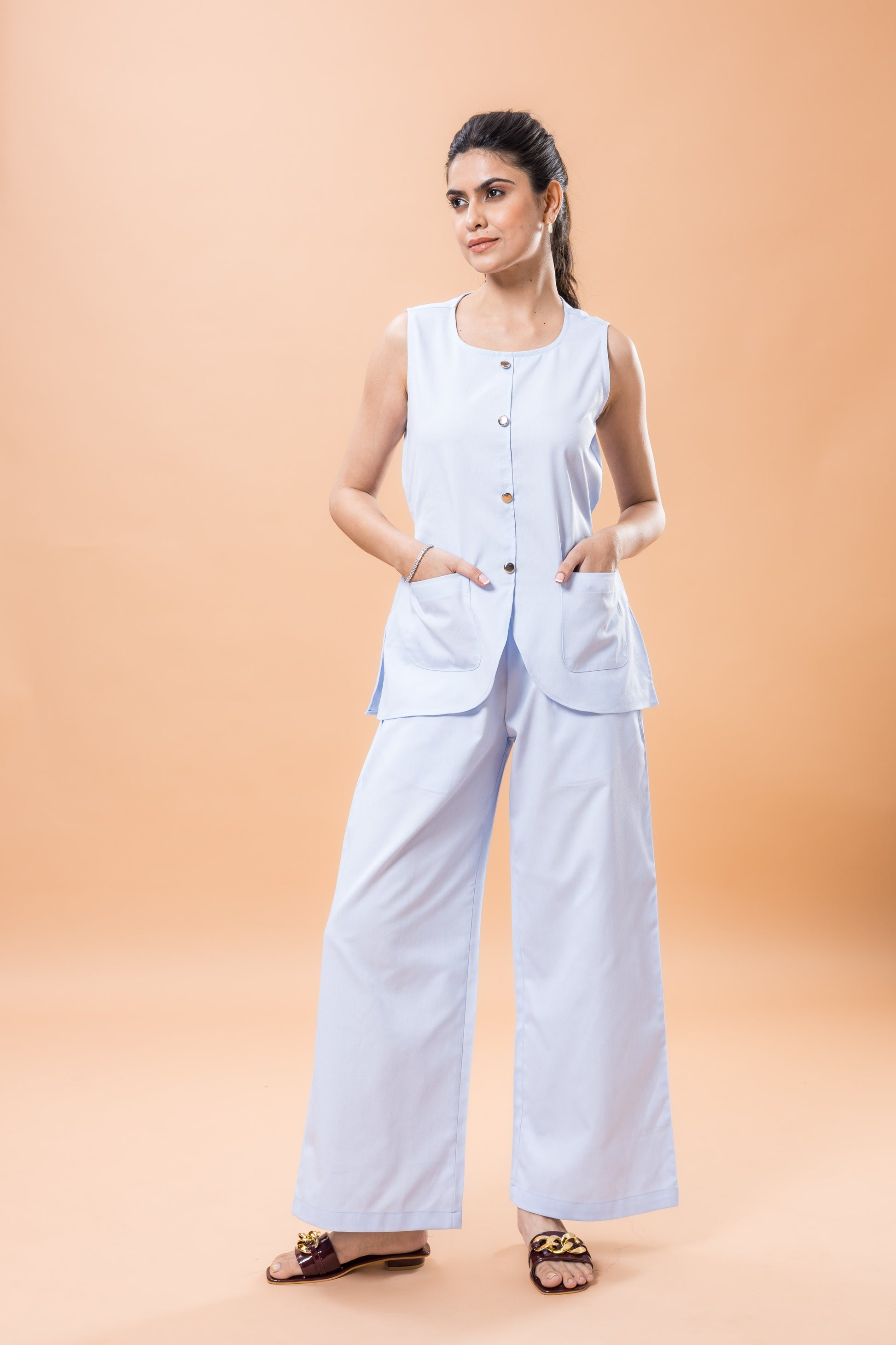 Cotton Denim Blue Sleeveless co-ord Set