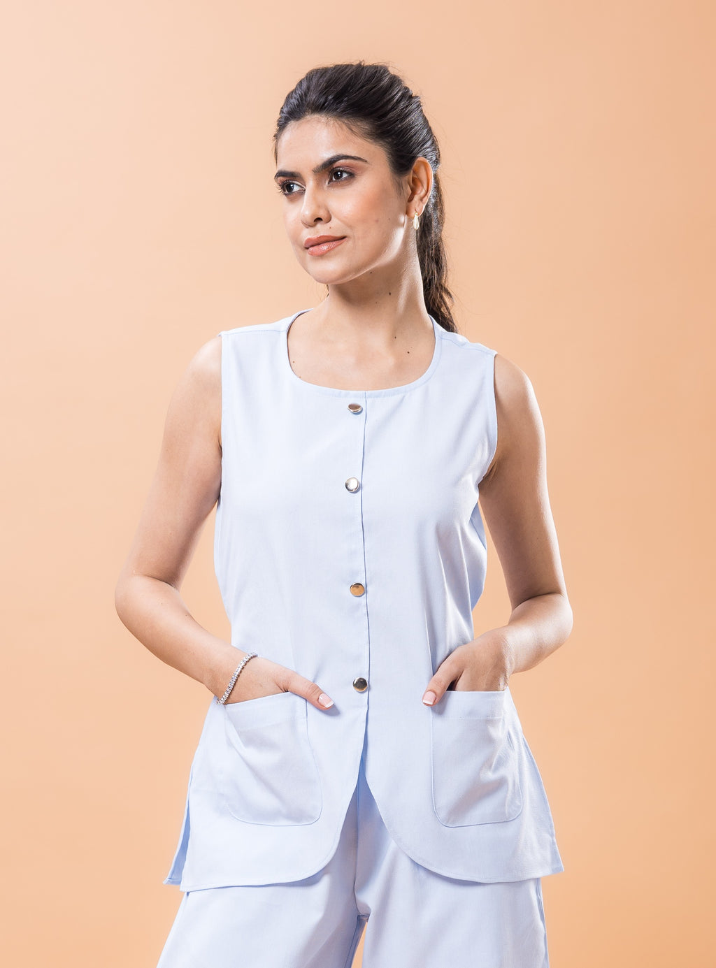Cotton Denim Blue Sleeveless co-ord Set
