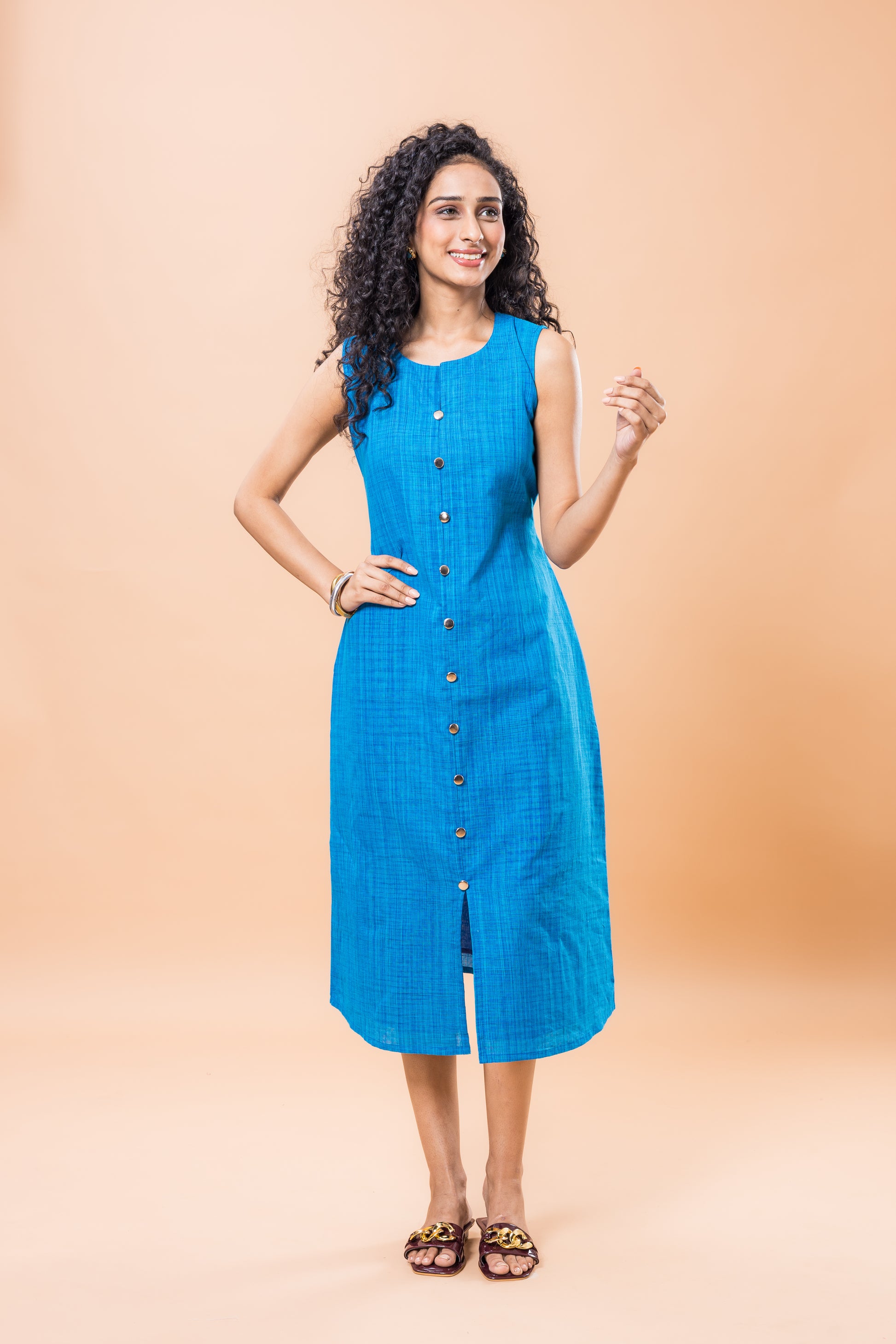 Pure Cotton Blue Sleeveless Dress