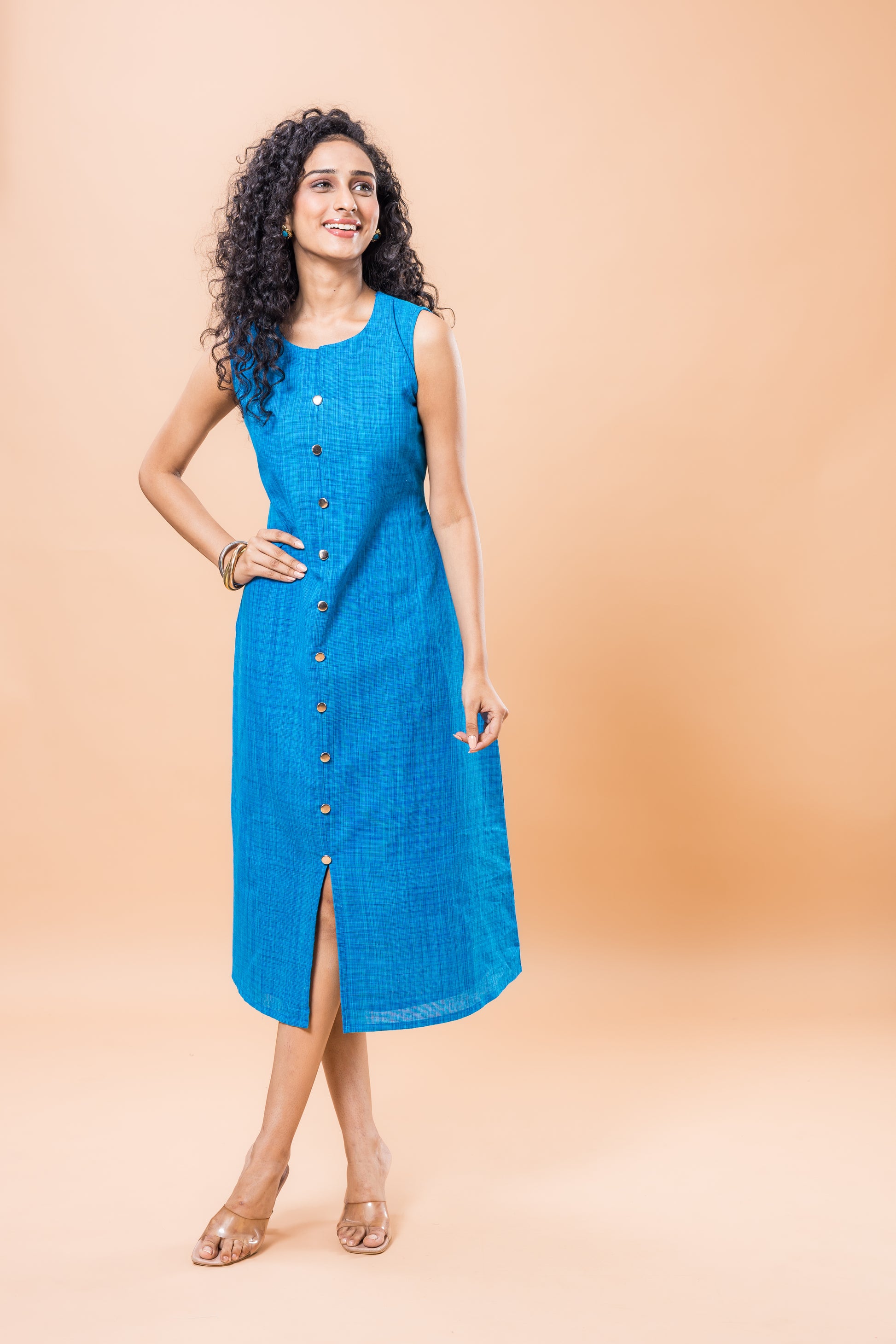 Pure Cotton Blue Sleeveless Dress