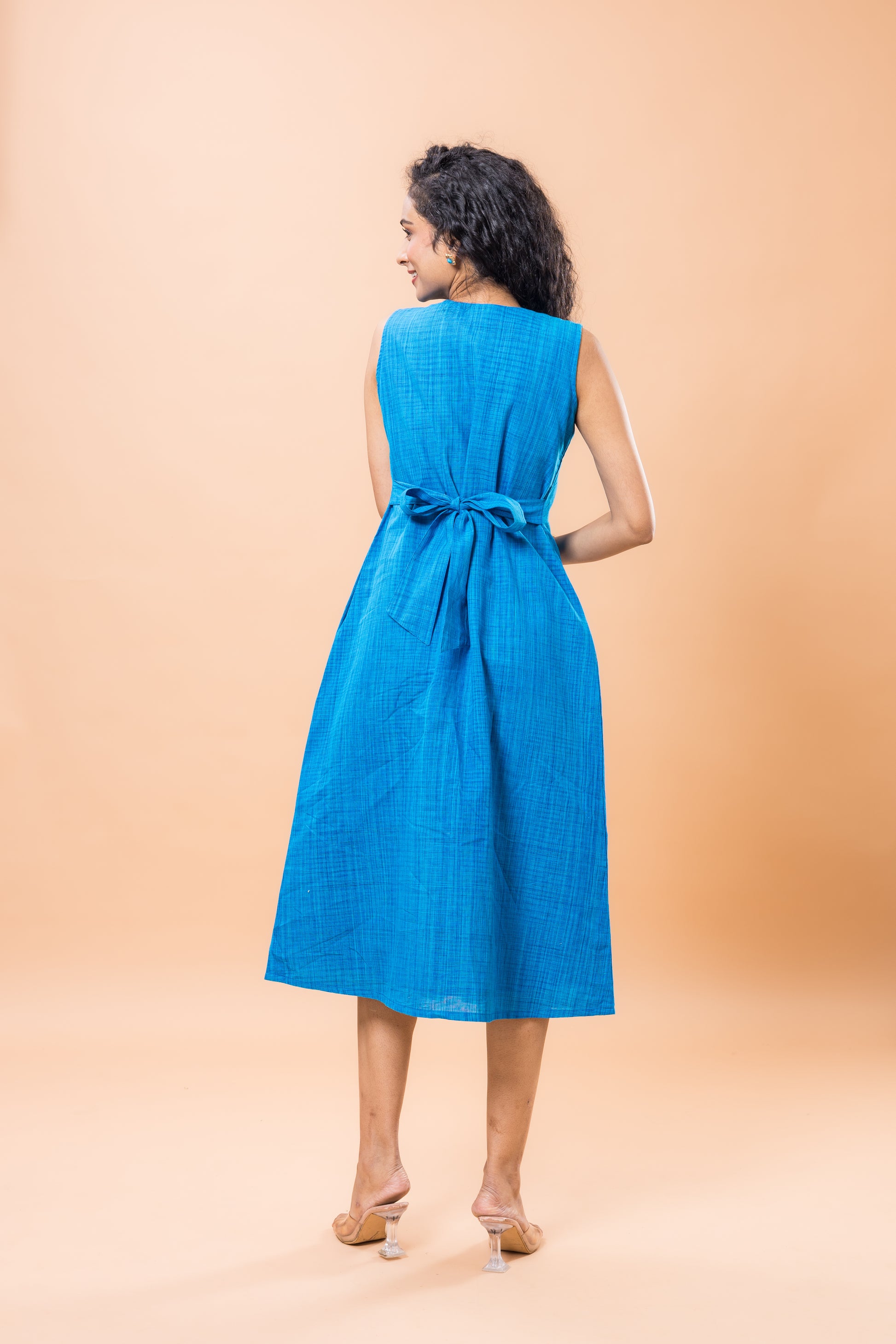 Pure Cotton Blue Sleeveless Dress