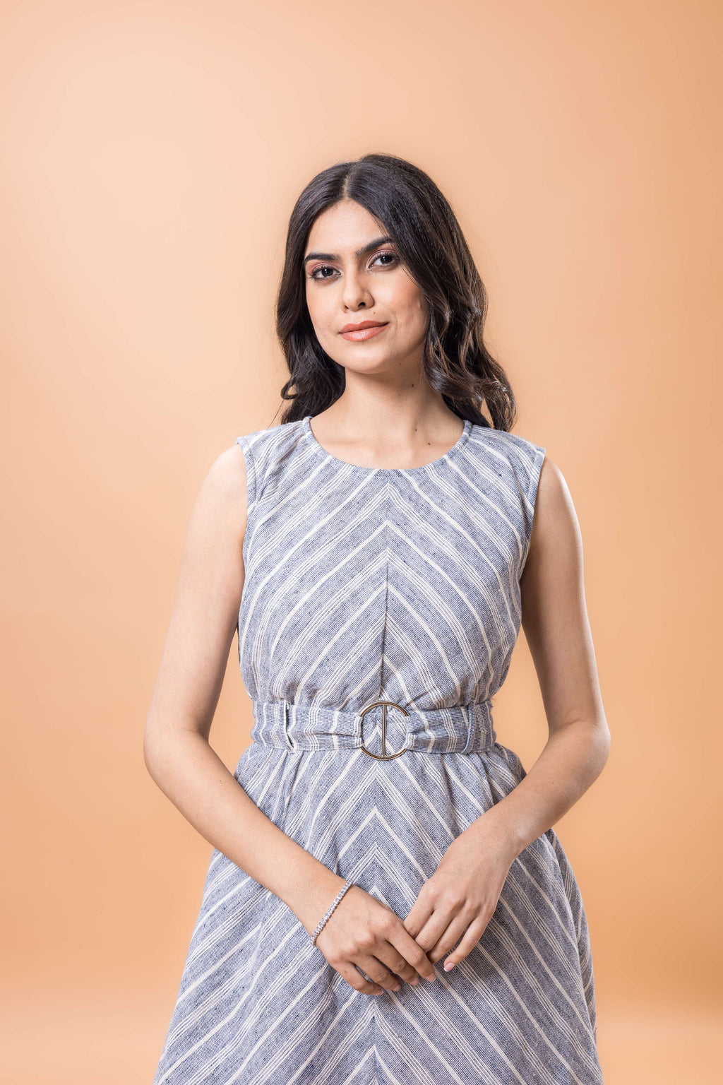 Linen Santas Grey Striped sleeveless dress